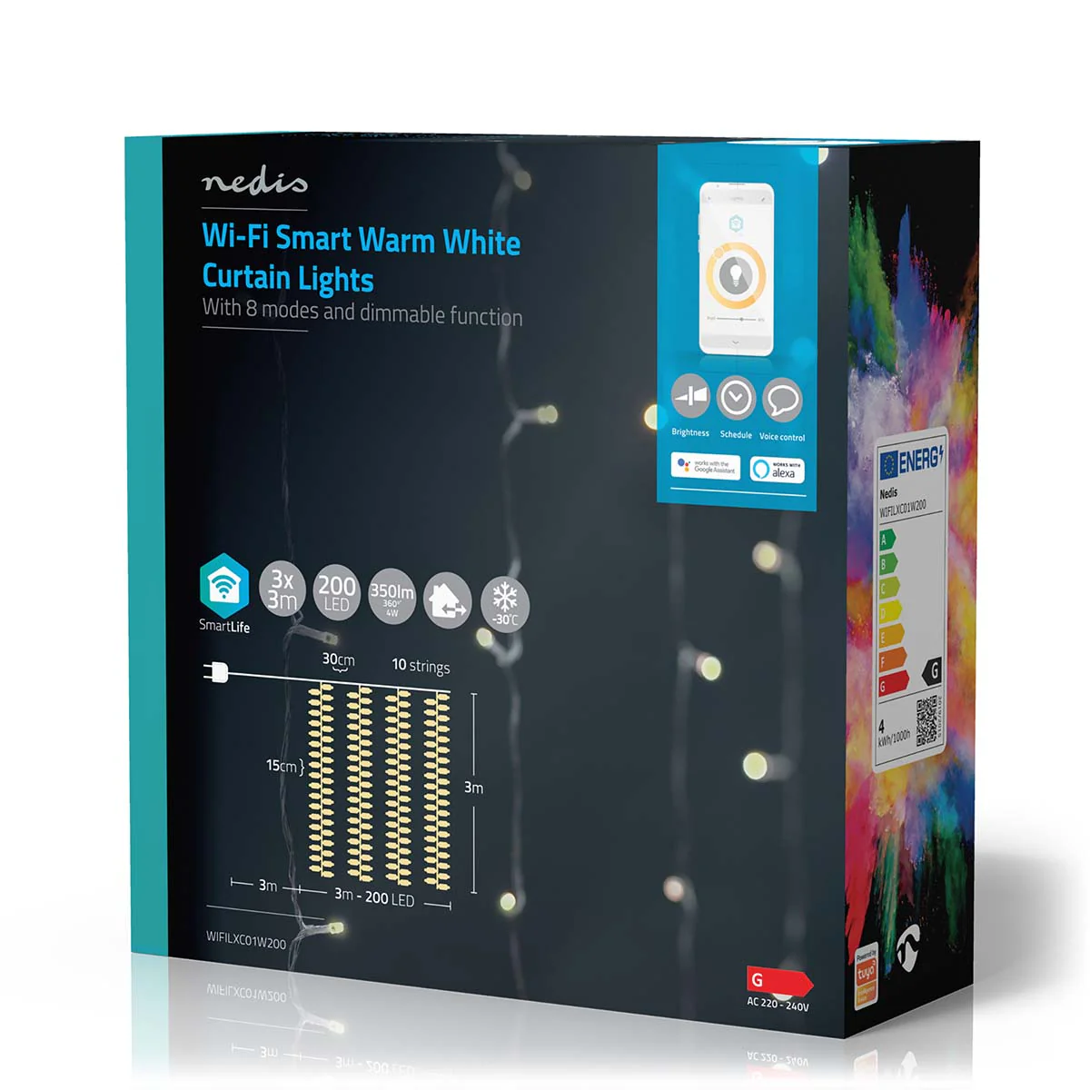 Nedis Cortina de Luz Smart WIFI Branco Quente 200 Leds 3m - WIFILXC01W200 - Image 3
