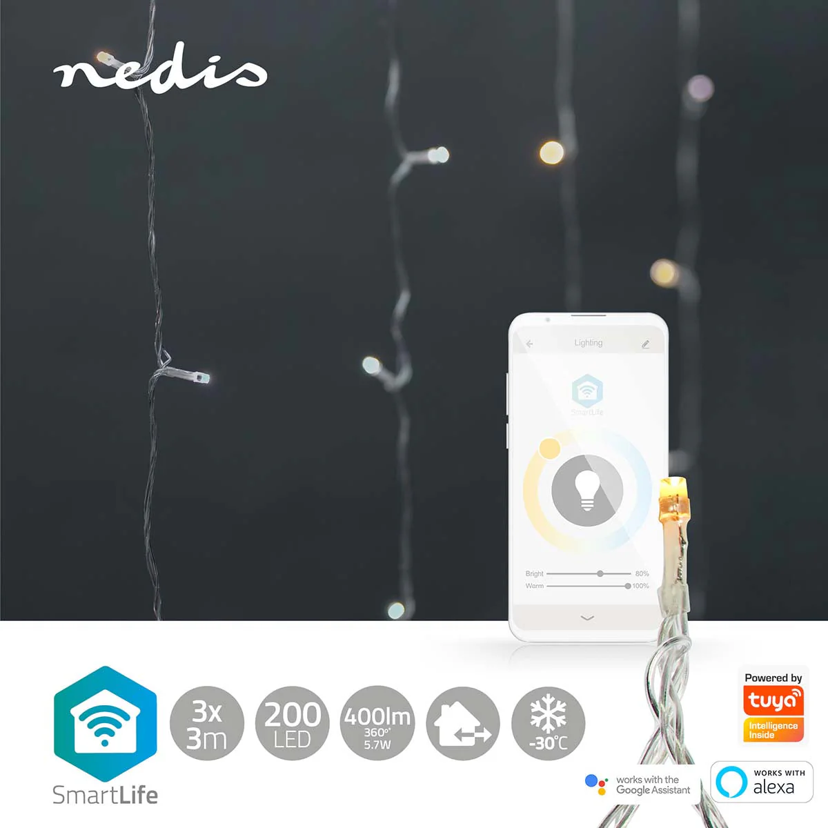 Nedis Cortina de Luz Smart WIFI Branco Quente e Frio 200 Leds 3m - WIFILXC02W200 - Image 4