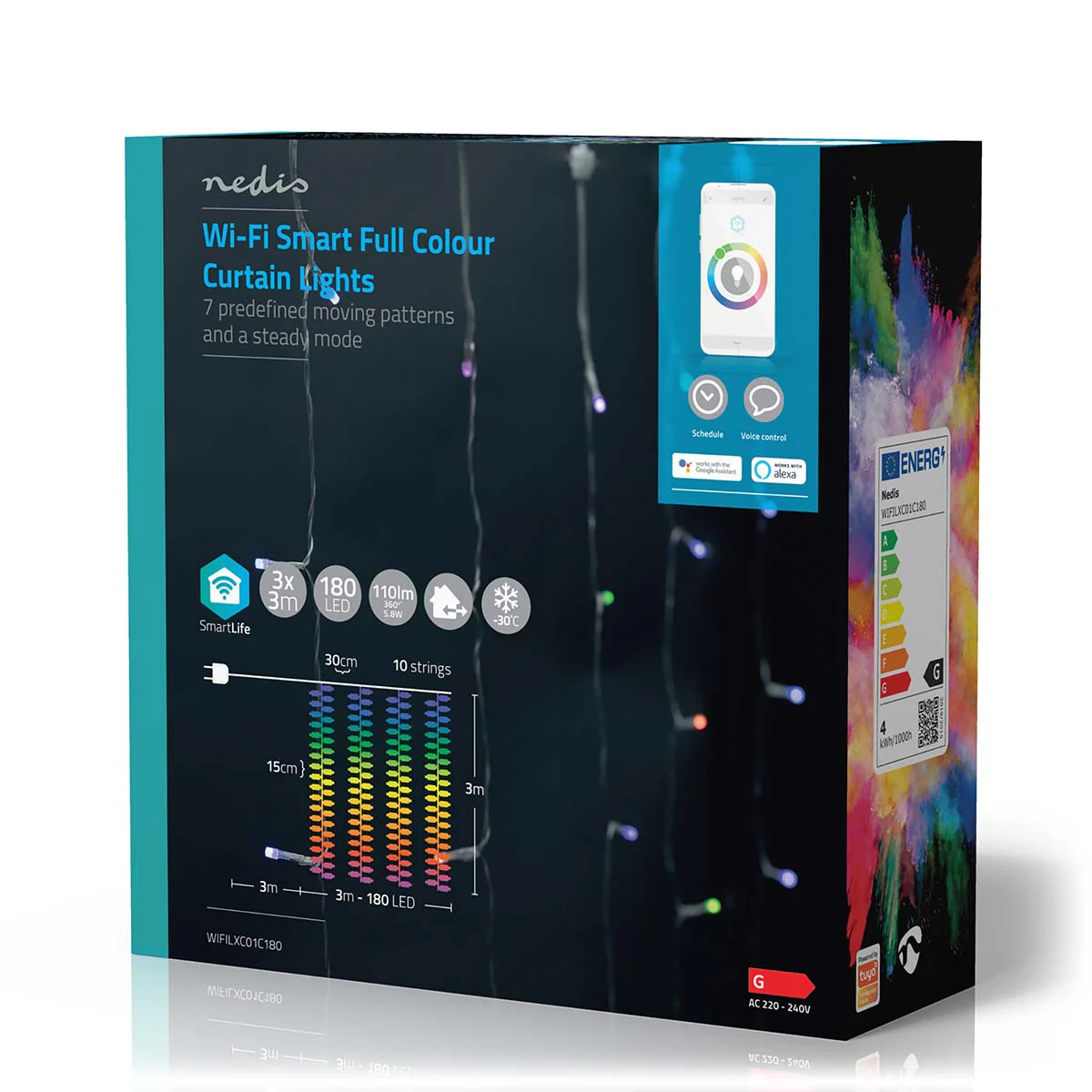 Nedis Cortina de Luz Smart WIFI RGB 180 Leds 3m - WIFILXC01C180 - Image 3
