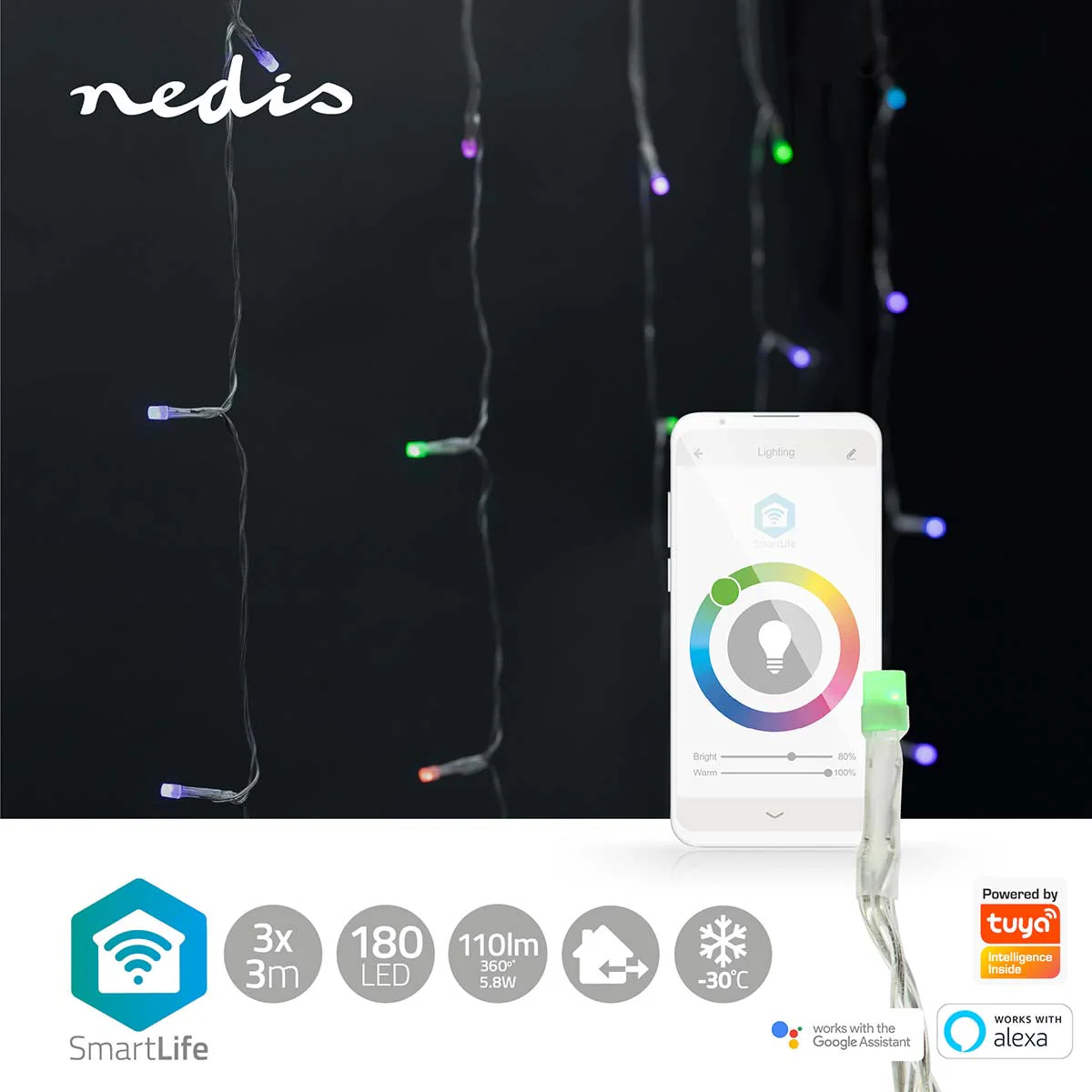 Nedis Cortina de Luz Smart WIFI RGB 180 Leds 3m - WIFILXC01C180 - Image 4