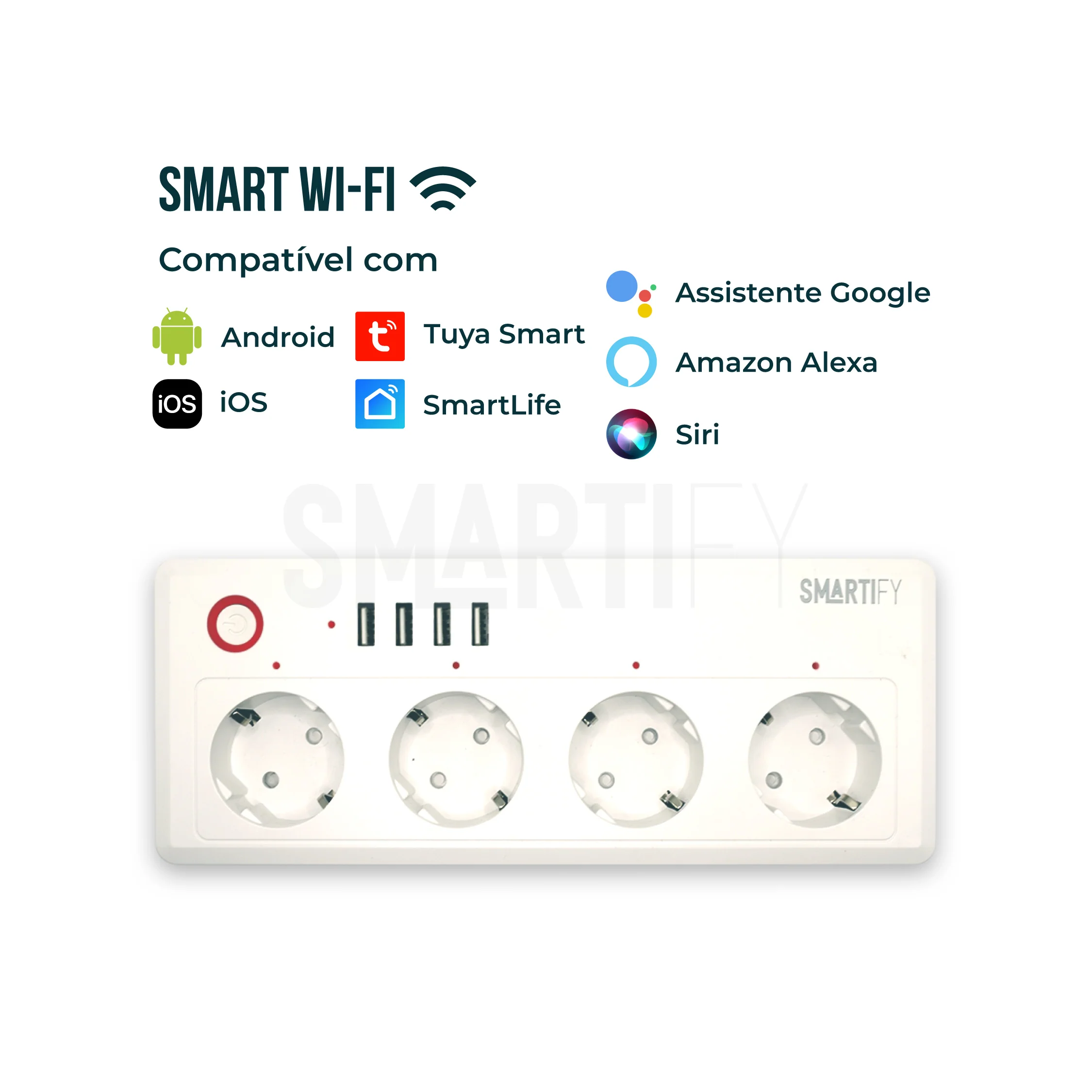 Extensão Inteligente WiFi 4 Tomadas + 4 USB Smartify - Image 4