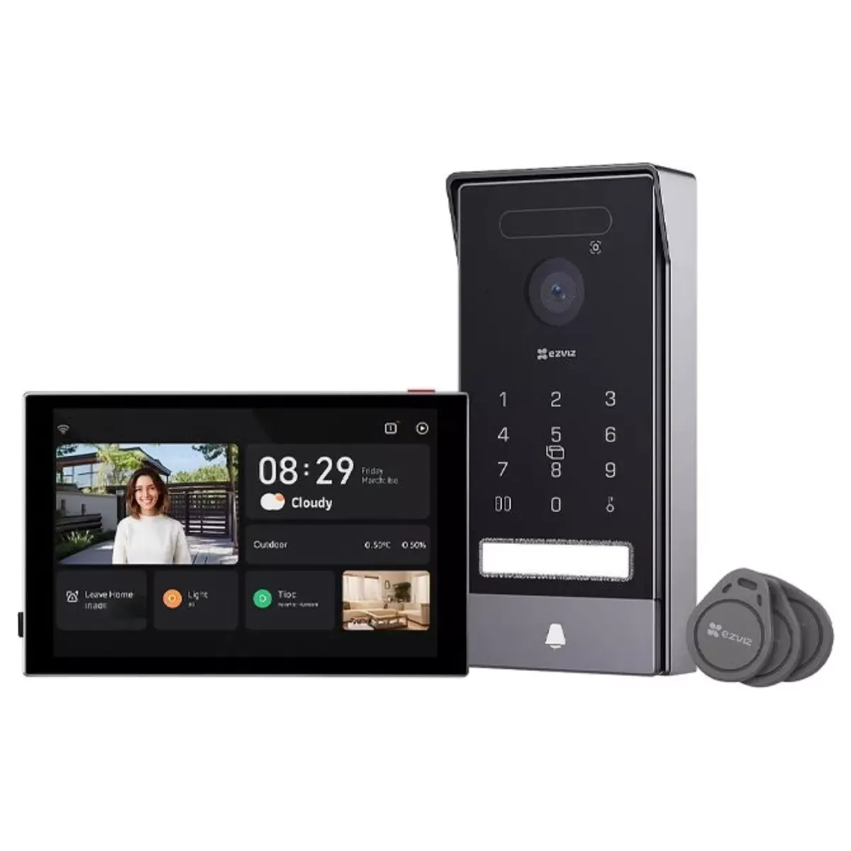 Ezviz Kit videoporteiro inteligente Wi-Fi 6 / 2 fios com câmara 4K e biometria - EZVIZ HP7 Pro
