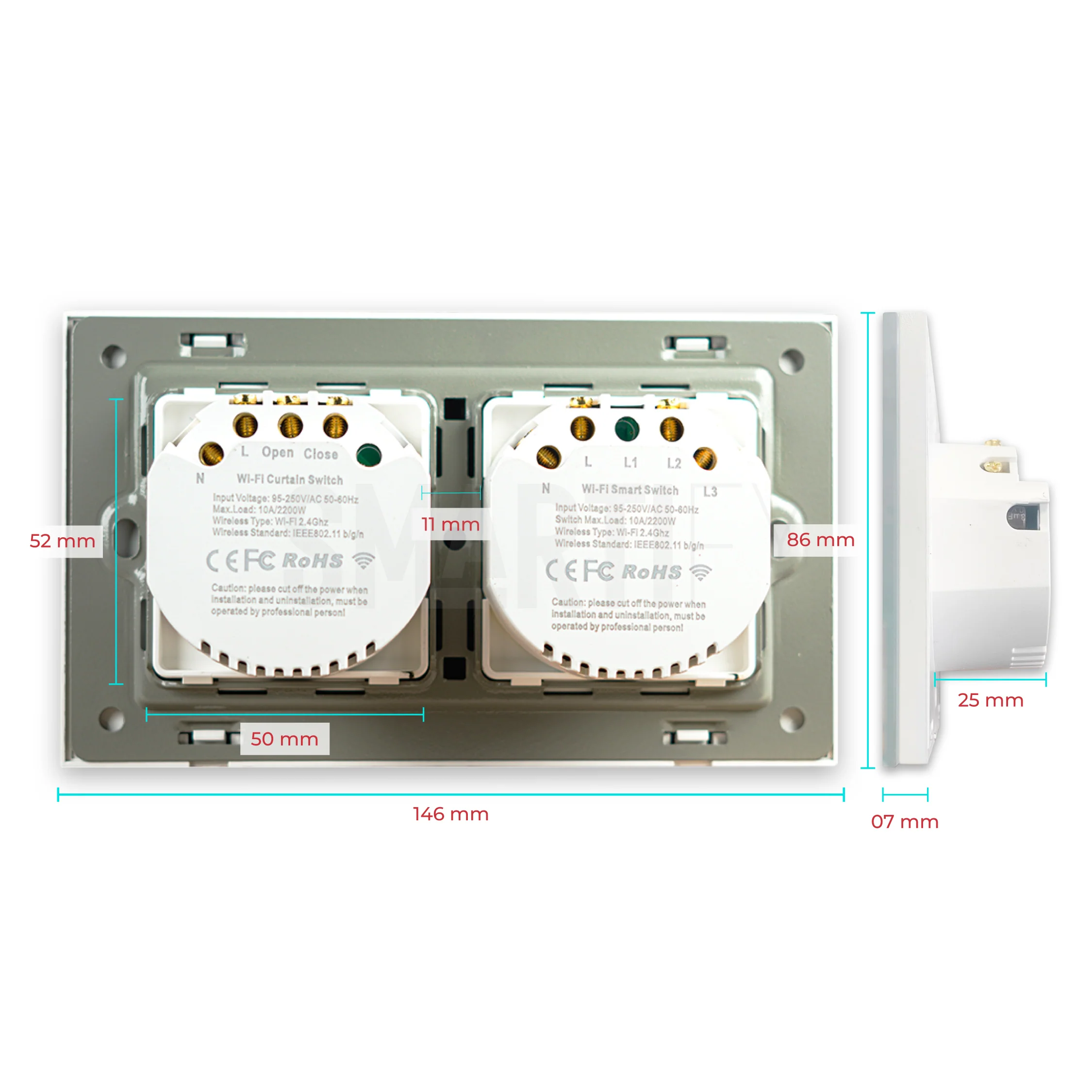 Interruptor de Luz + Interruptor de Estores Duplo Inteligente WiFi Smartify - Branco - Image 5