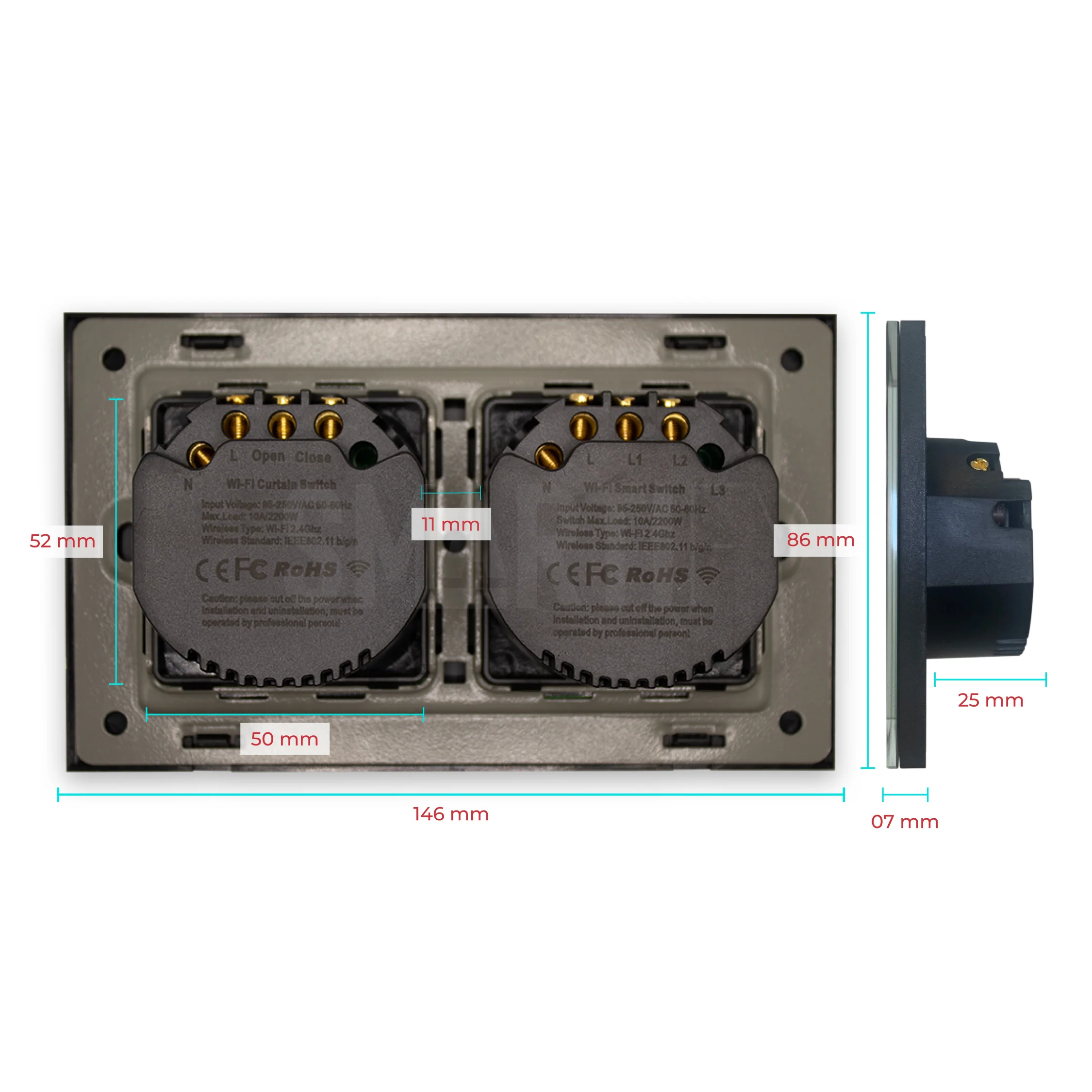 Interruptor de Luz + Interruptor de Estores Duplo Inteligente WiFi Smartify - Preto - Image 4