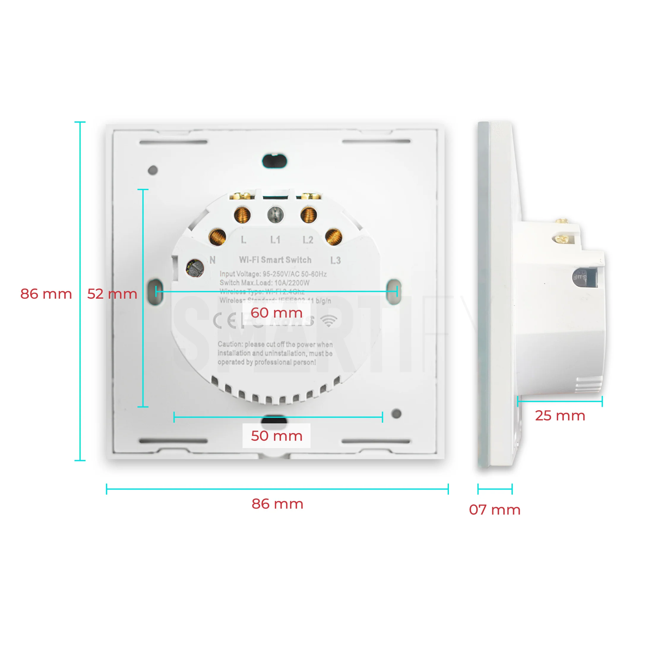 Interruptor Inteligente de Luz WiFi 2 botões Smartify - Branco - Image 4