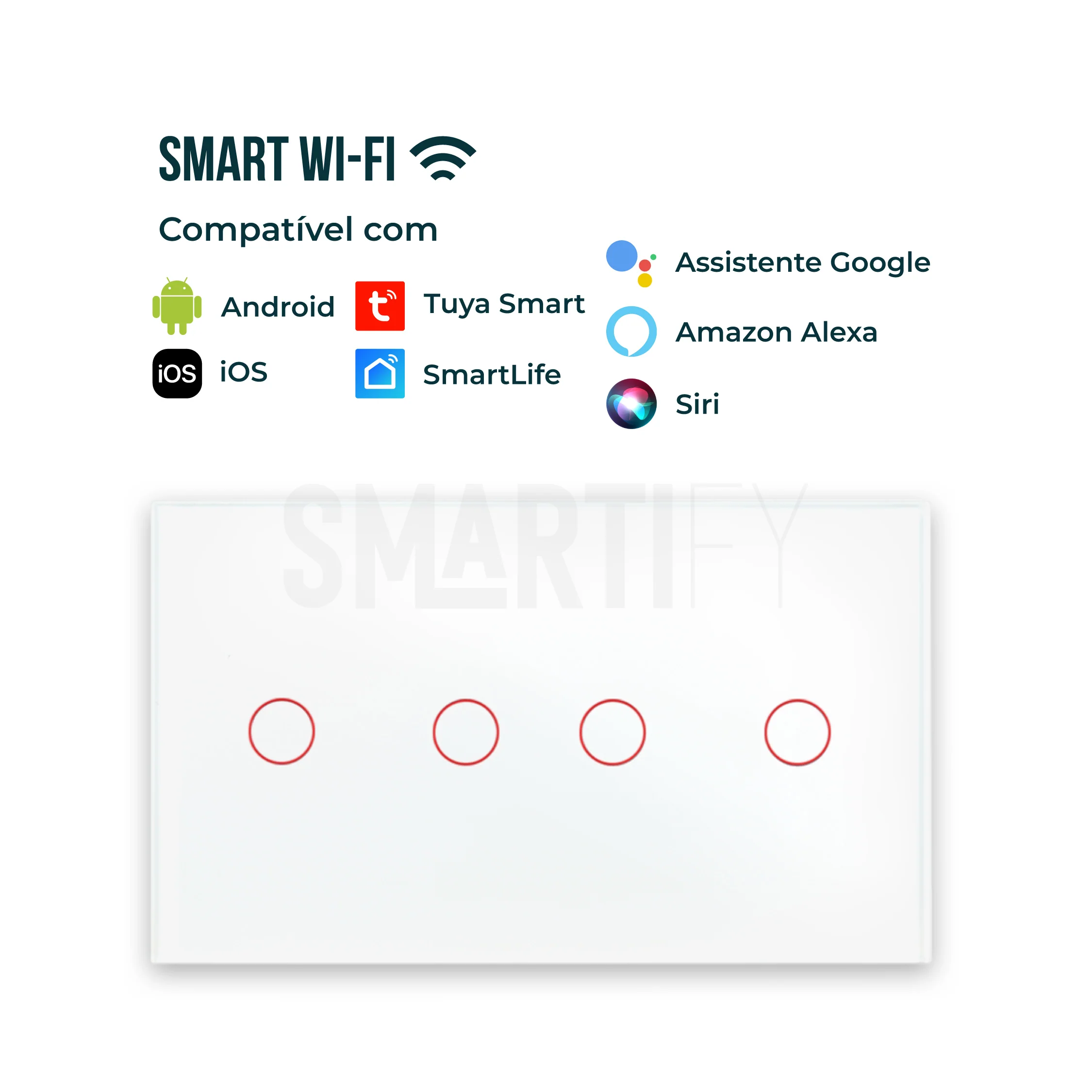 Interruptor Inteligente de Luz WiFi duplo 4 botões Smartify - Branco - Image 3