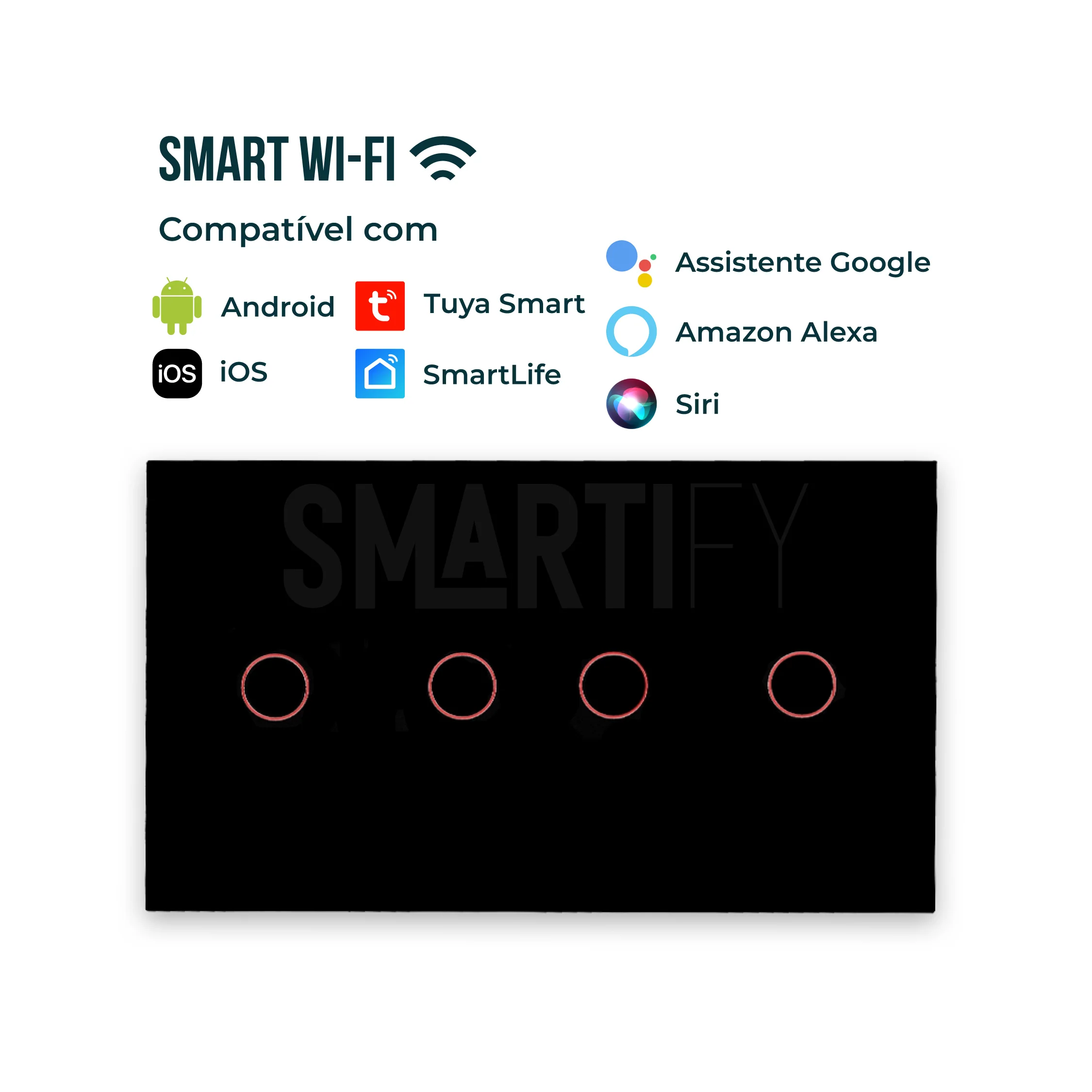 Interruptor Inteligente de Luz WiFi duplo 4 botões Smartify - Preto - Image 5