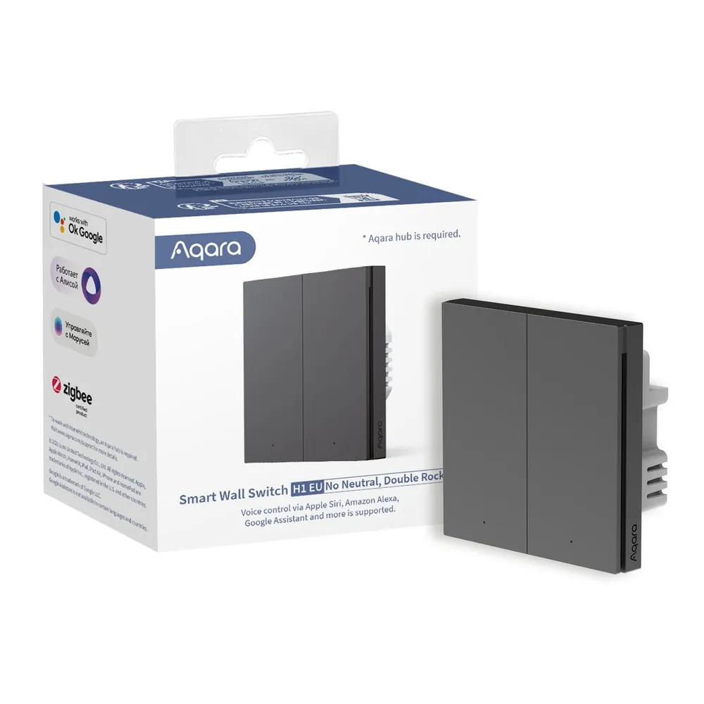 Aqara Interruptor Inteligente Sem Neutro 2 Canais Zigbee em Cinzento - Aqara H1 - Image 4