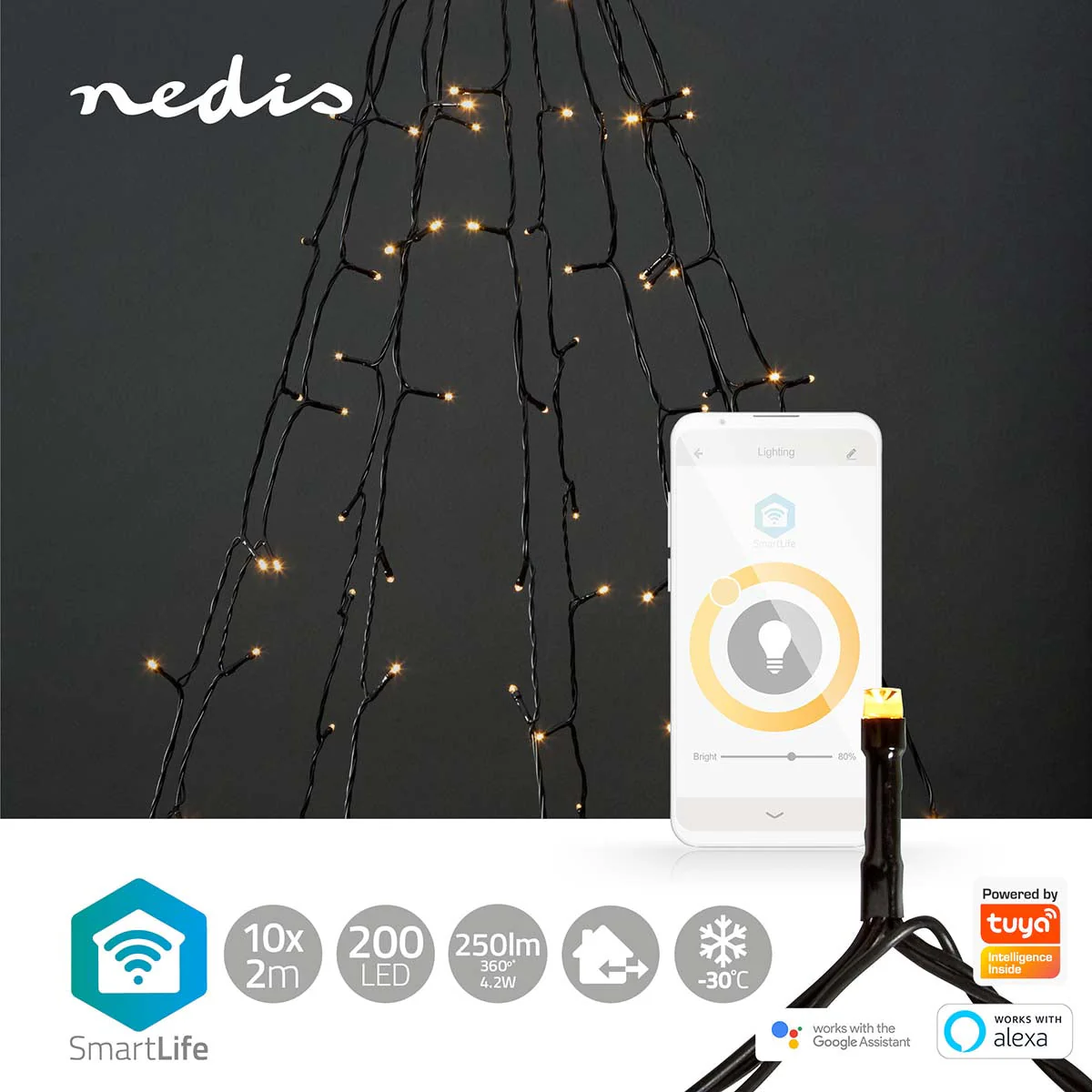 Nedis Luzes Decorativas Smart WIFI Branco Quente 200 Leds 10 Braços - WIFILXT01W200 - Image 4