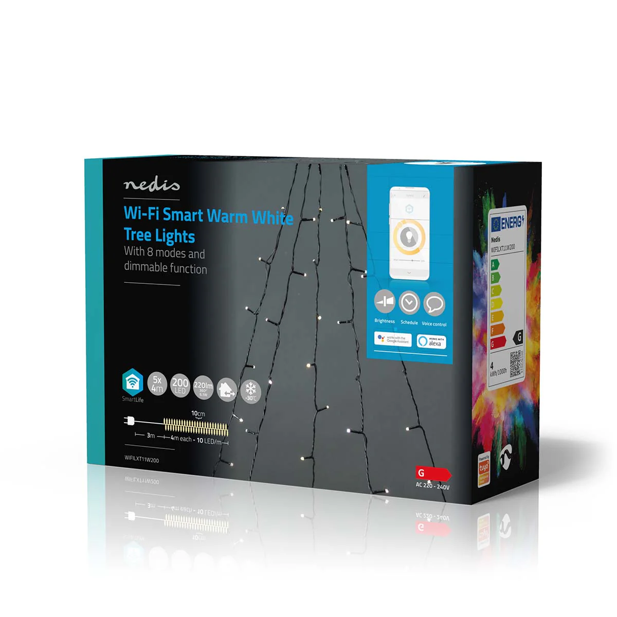 Nedis Luzes Decorativas Smart WIFI Branco Quente 200 Leds 5 Braços - WIFILXT11W200 - Image 3