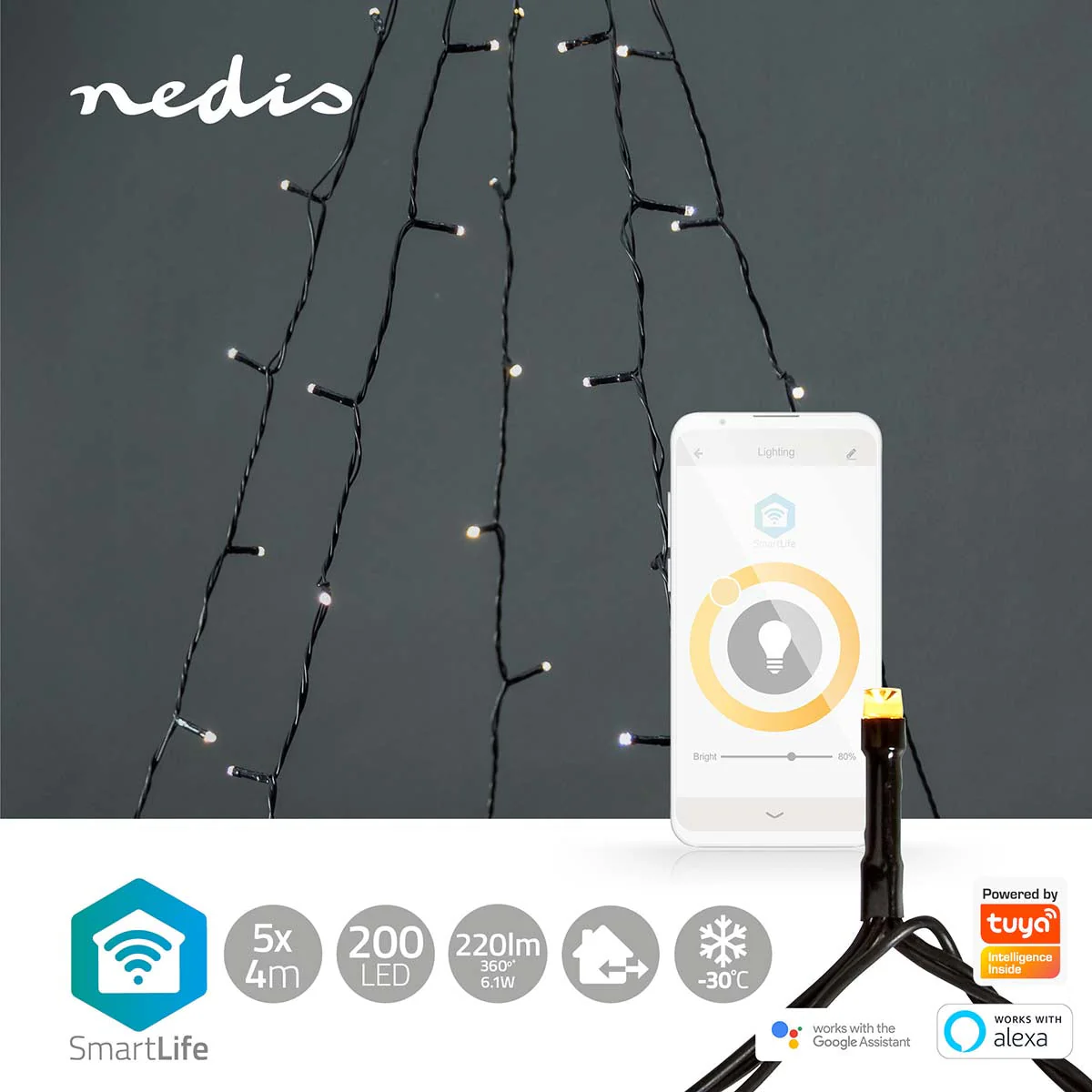 Nedis Luzes Decorativas Smart WIFI Branco Quente 200 Leds 5 Braços - WIFILXT11W200 - Image 4