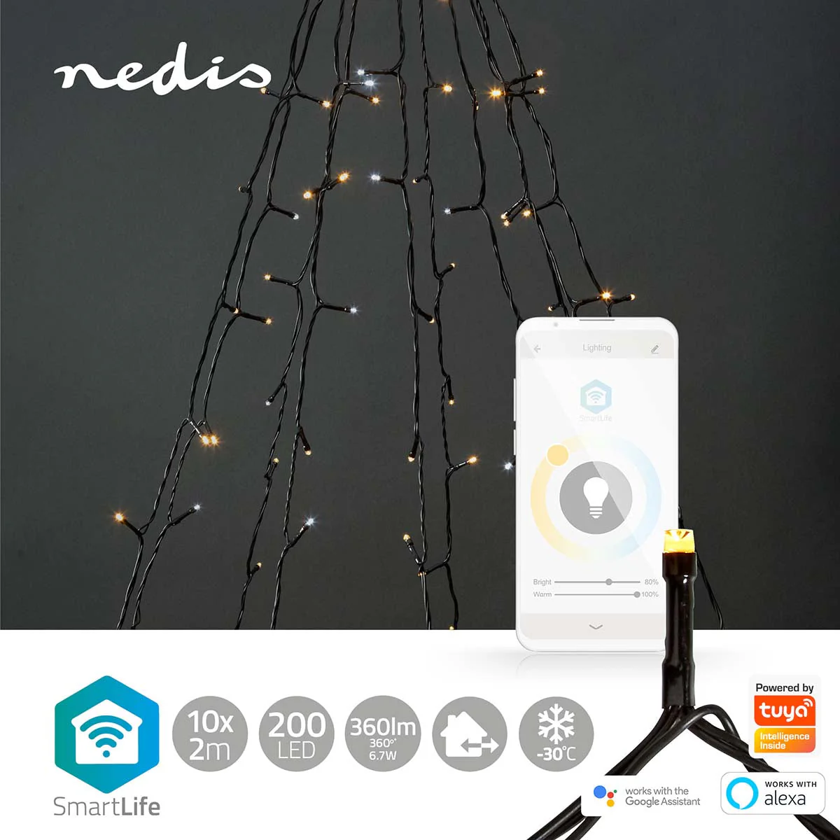 Nedis Luzes Decorativas Smart WIFI Branco Quente e Frio 200 Leds 10 Braços - WIFILXT02W200 - Image 4