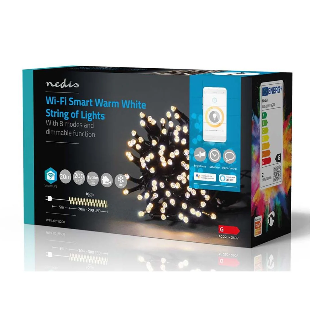 Nedis Luzes Decorativas Smart WIFI Branco Quente 200 Leds 20 m - WIFILX01W200 - Image 3