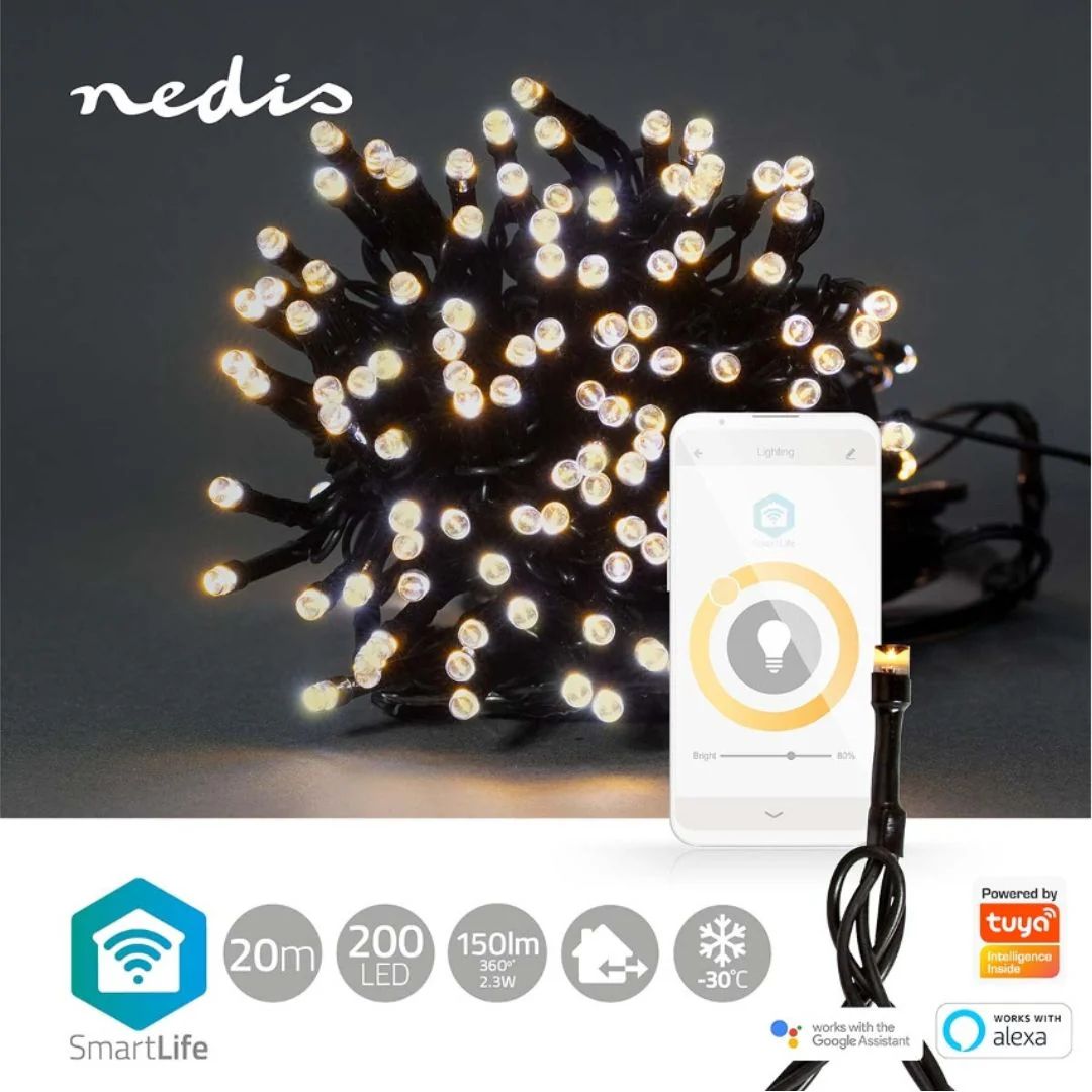 Nedis Luzes Decorativas Smart WIFI Branco Quente 200 Leds 20 m - WIFILX01W200 - Image 4
