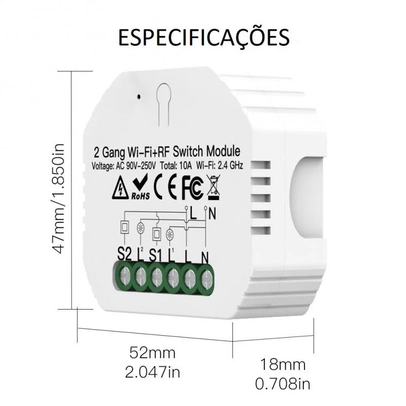 Moes Módulo Interruptor de 2 Canais - Smart WiFi + RF433 - Image 3