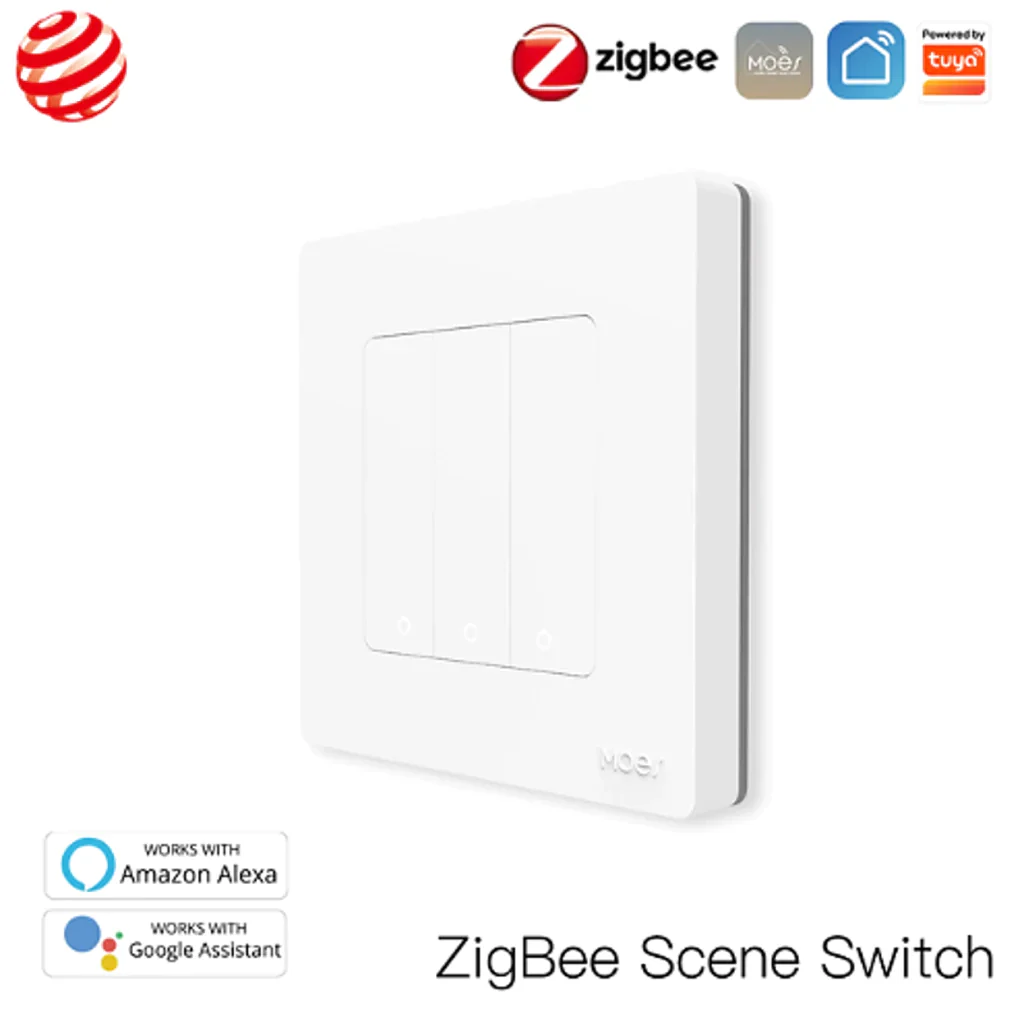 MOES Comando de cenários 3 Botões Zigbee Branco - Série Star Ring - Image 2