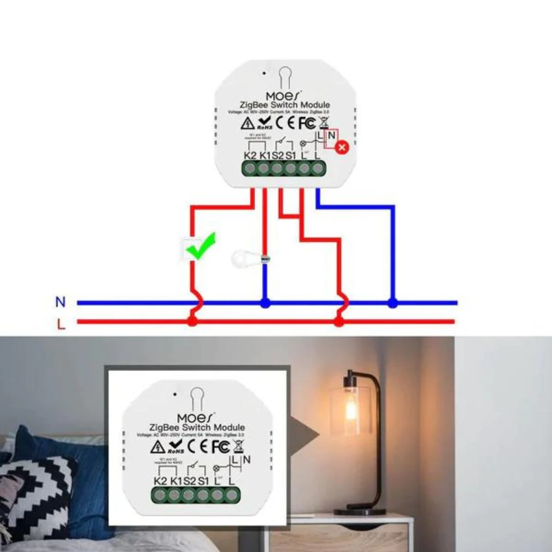 Moes Módulo Interruptor de Luz Inteligente 1 canal Sem Neutro - Smart Zigbee + RF433 - Image 3