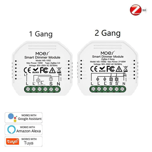 Moes Módulo Interruptor Dimmer Inteligente 2 Canais - Smart Zigbee + RF433 - Image 2