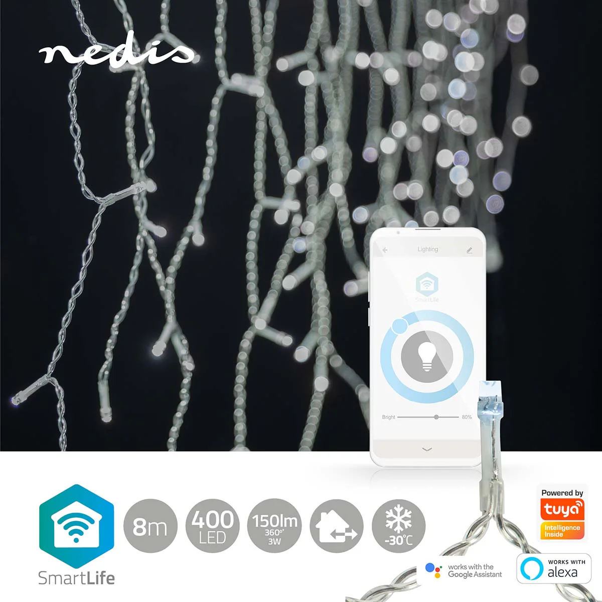 Nedis Grinalda Luz(80 Gotas) Smart WIFI Branco Frio 400 Leds 8m - WIFILXC03W400 - Image 4