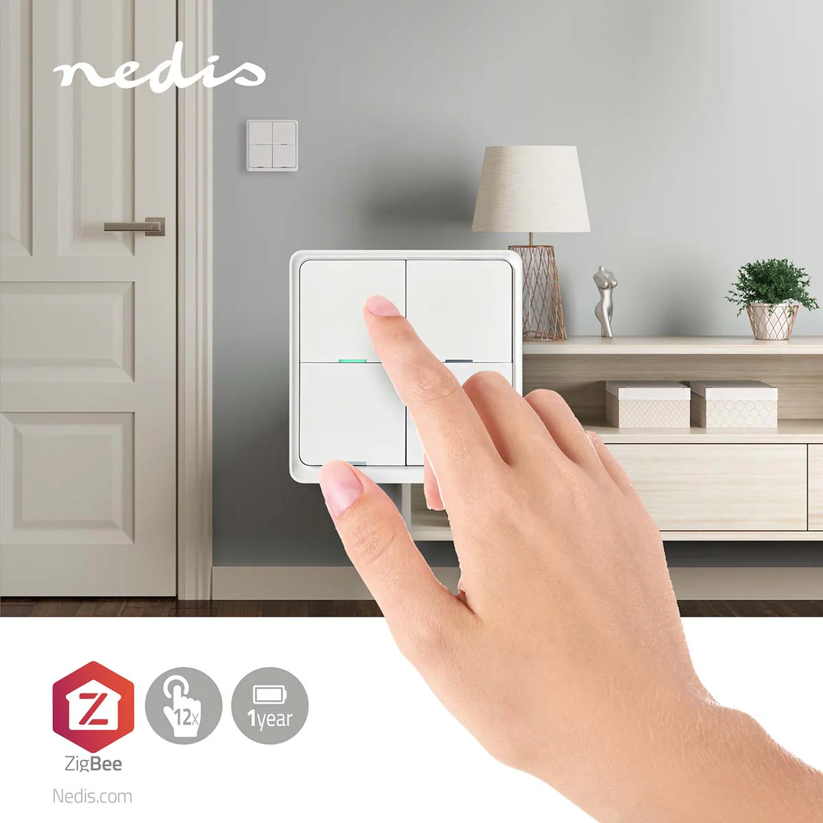 Nedis Interruptor de parede de 4 botões 12 cenários Zigbee - Image 7