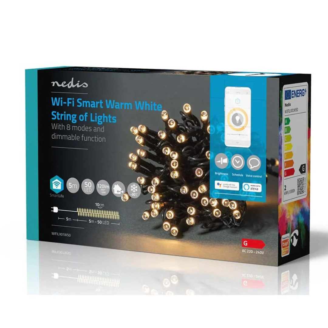 Nedis Luzes Decorativas Smart WIFI Branco Quente 50 Leds 5m - WIFILX01W50 - Image 3
