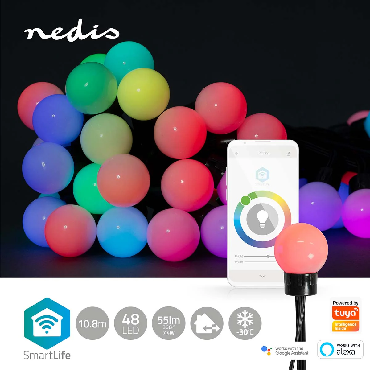 Nedis Luzes Decorativas Smart WIFI RGB 48 Leds(30mm) 10.8m - WIFILP02C48 - Image 4