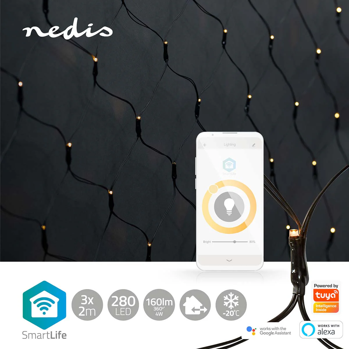 Nedis Rede de Luz Smart WIFI Branco Quente 280 Leds 3x2m - WIFILXN01W280 - Image 4
