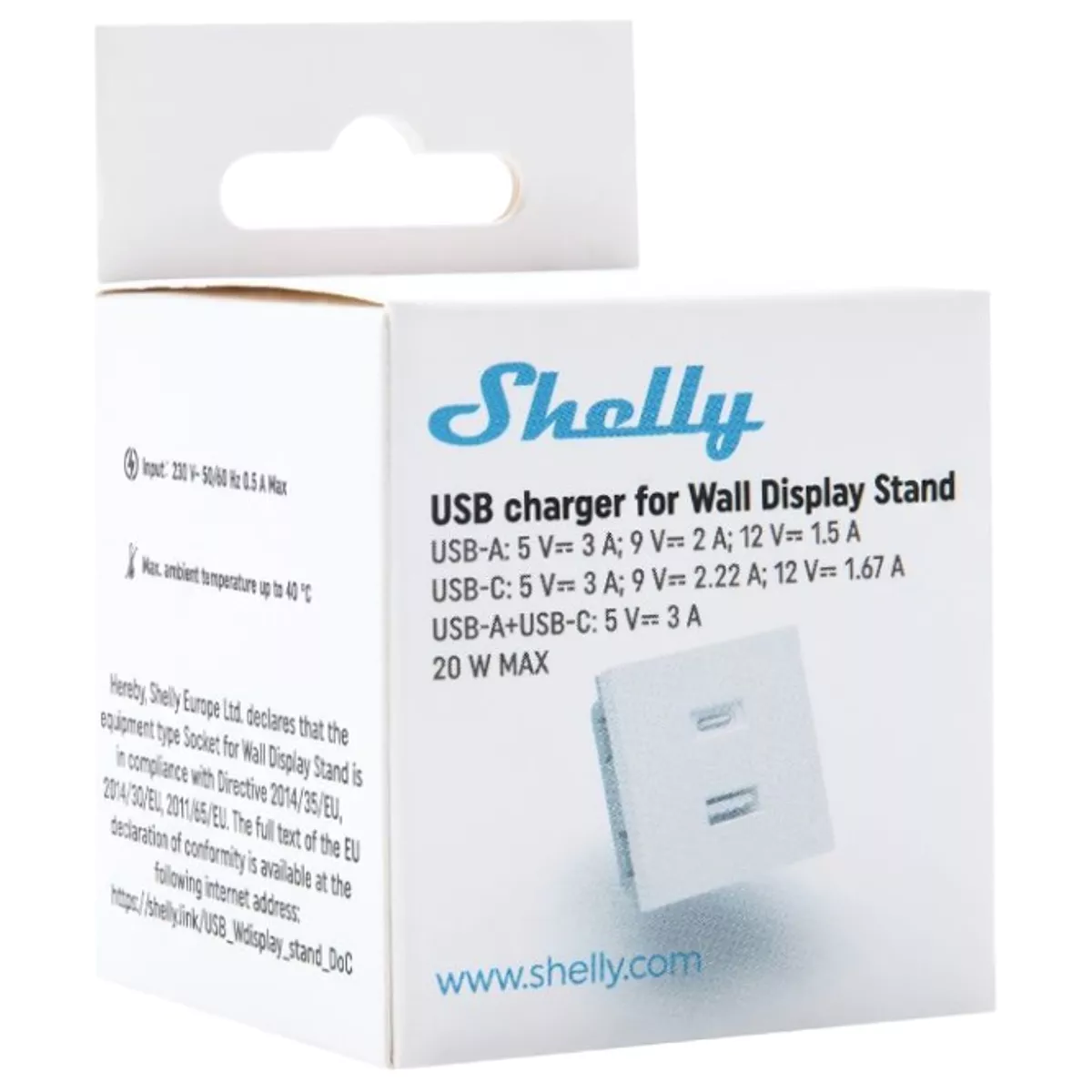 Shelly Carregador USB 20W (USB-A + USB-C) para Suporte de Wall Display - Shelly USB Charger para Wall Display Stand Branco - Image 4