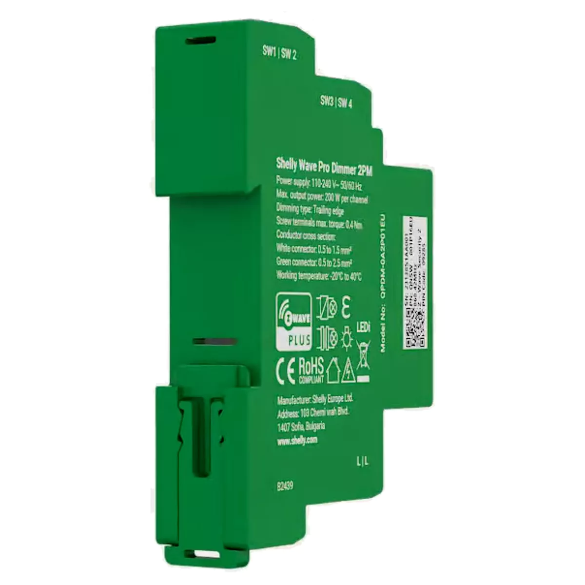 Shelly Dimmer Inteligente Z-Wave 2 canais 2×200W p/ calha DIN - Shelly Wave Pro Dimmer 2PM - Image 4