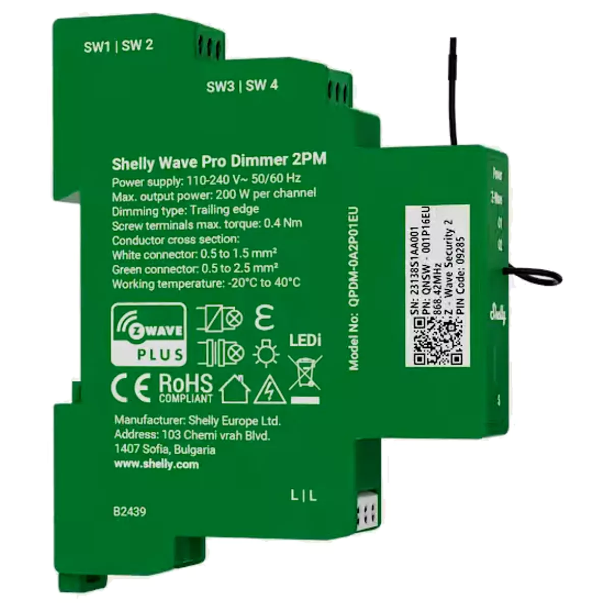 Shelly Dimmer Inteligente Z-Wave 2 canais 2×200W p/ calha DIN - Shelly Wave Pro Dimmer 2PM - Image 5