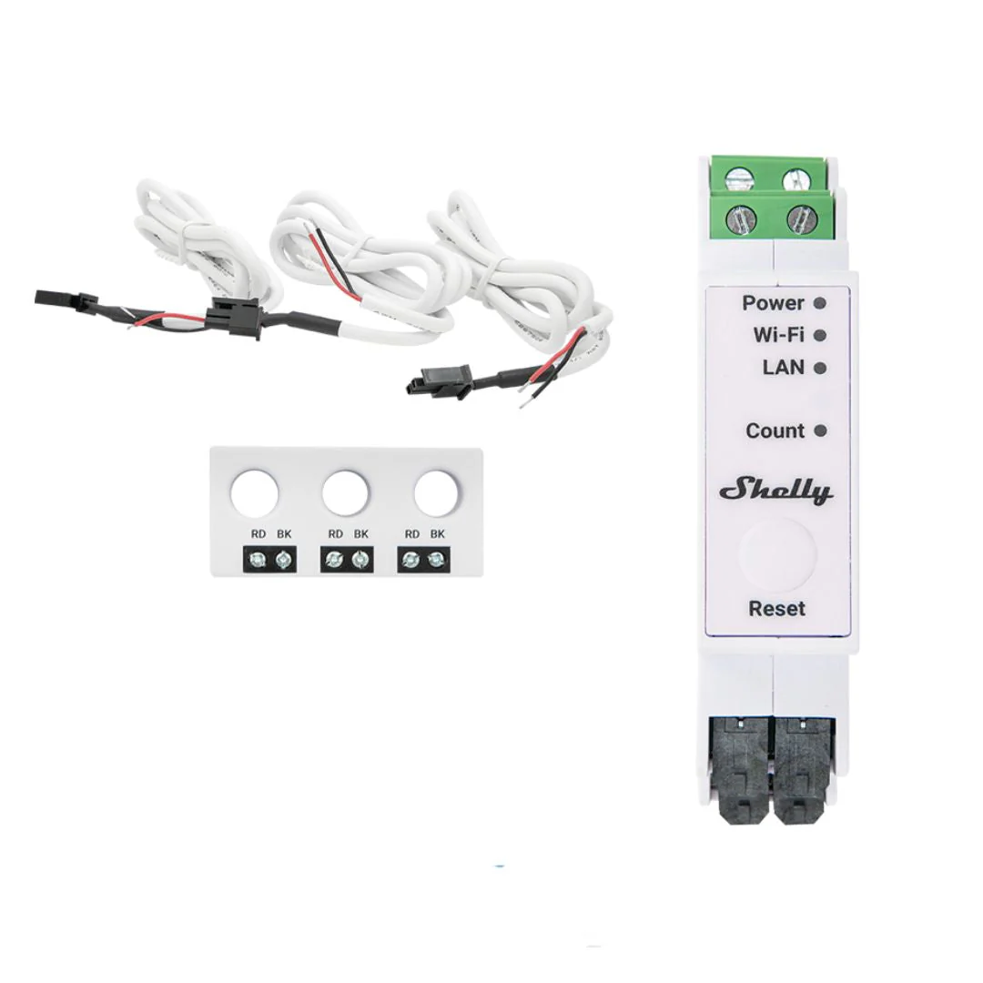 Shelly Medidor de energia monofásico WiFi/BT - Shelly Pro 3EM-3CT63