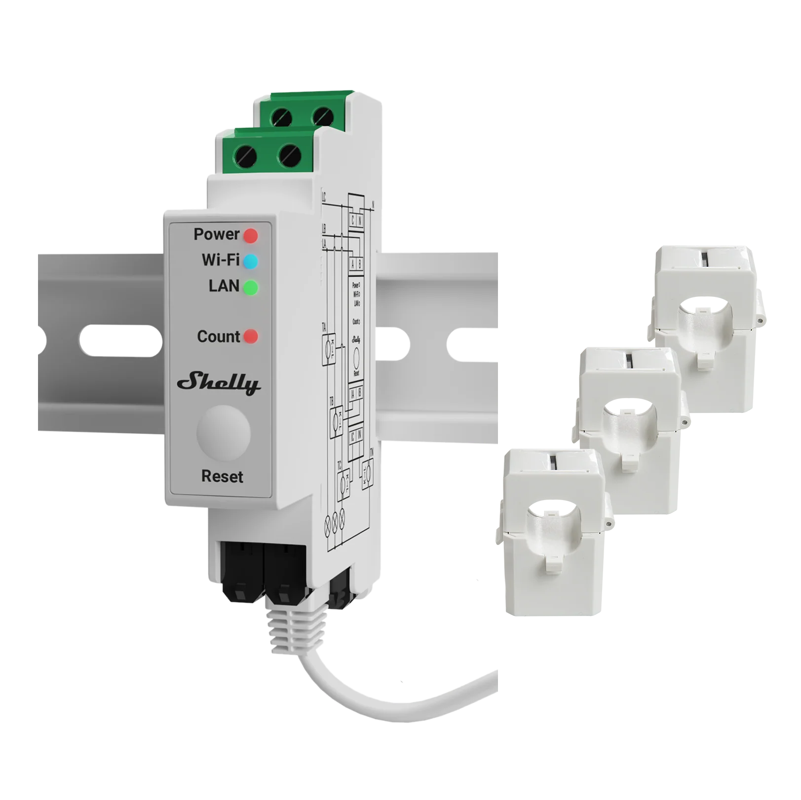 Shelly 3EM Pro - Medidor de energia trifásico Wifi + 3 núcleos 120 Amperes