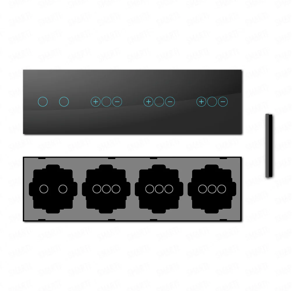 Smartify vPRO Espelho Quadruplo (2 botões + Dimmer + Dimmer + Dimmer) Preto - SYPE4021D1D1DPR - Image 2