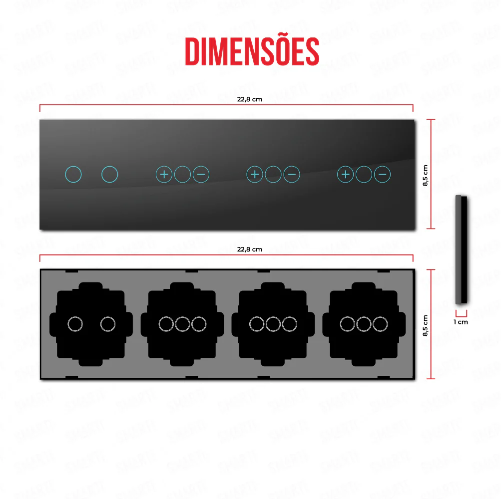 Smartify vPRO Espelho Quadruplo (2 botões + Dimmer + Dimmer + Dimmer) Preto - SYPE4021D1D1DPR - Image 3