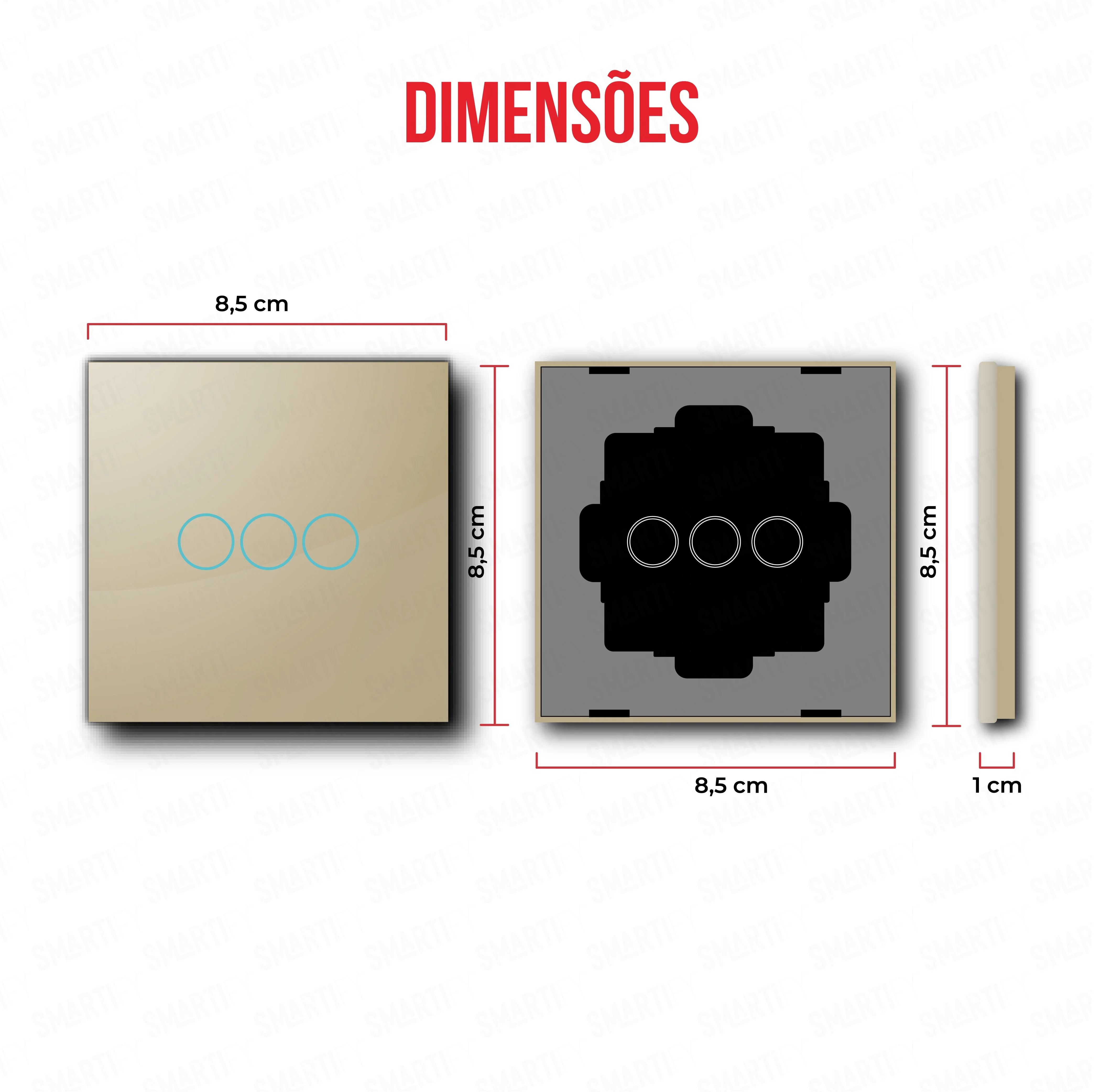 Smartify vPRO Espelho Simples de 3 botões Dourado - SYPE103DR - Image 3