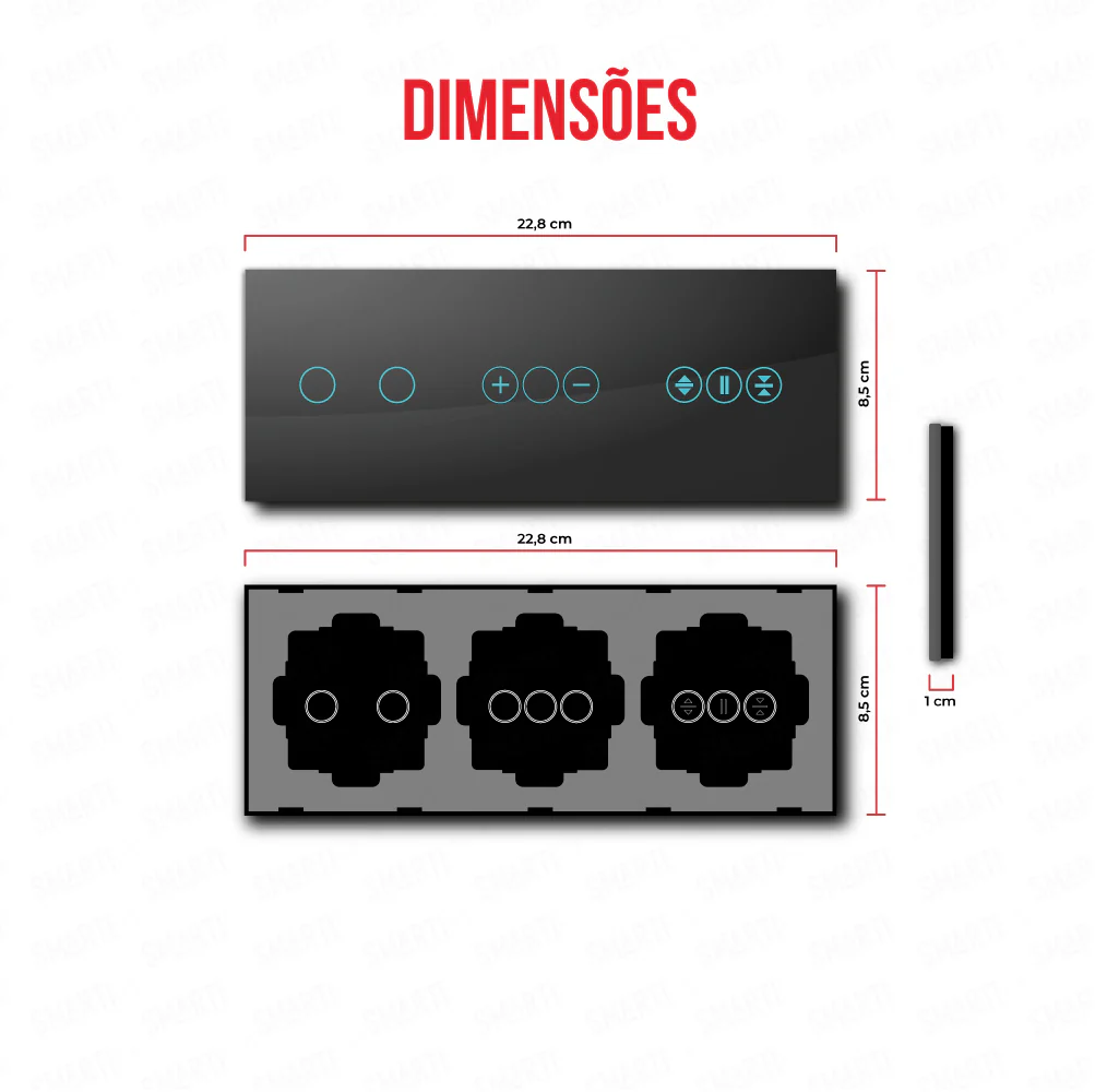 Smartify vPRO Espelho Triplo (2 botões + Dimmer + Estores) Preto - SYPE3021DESPR - Image 3