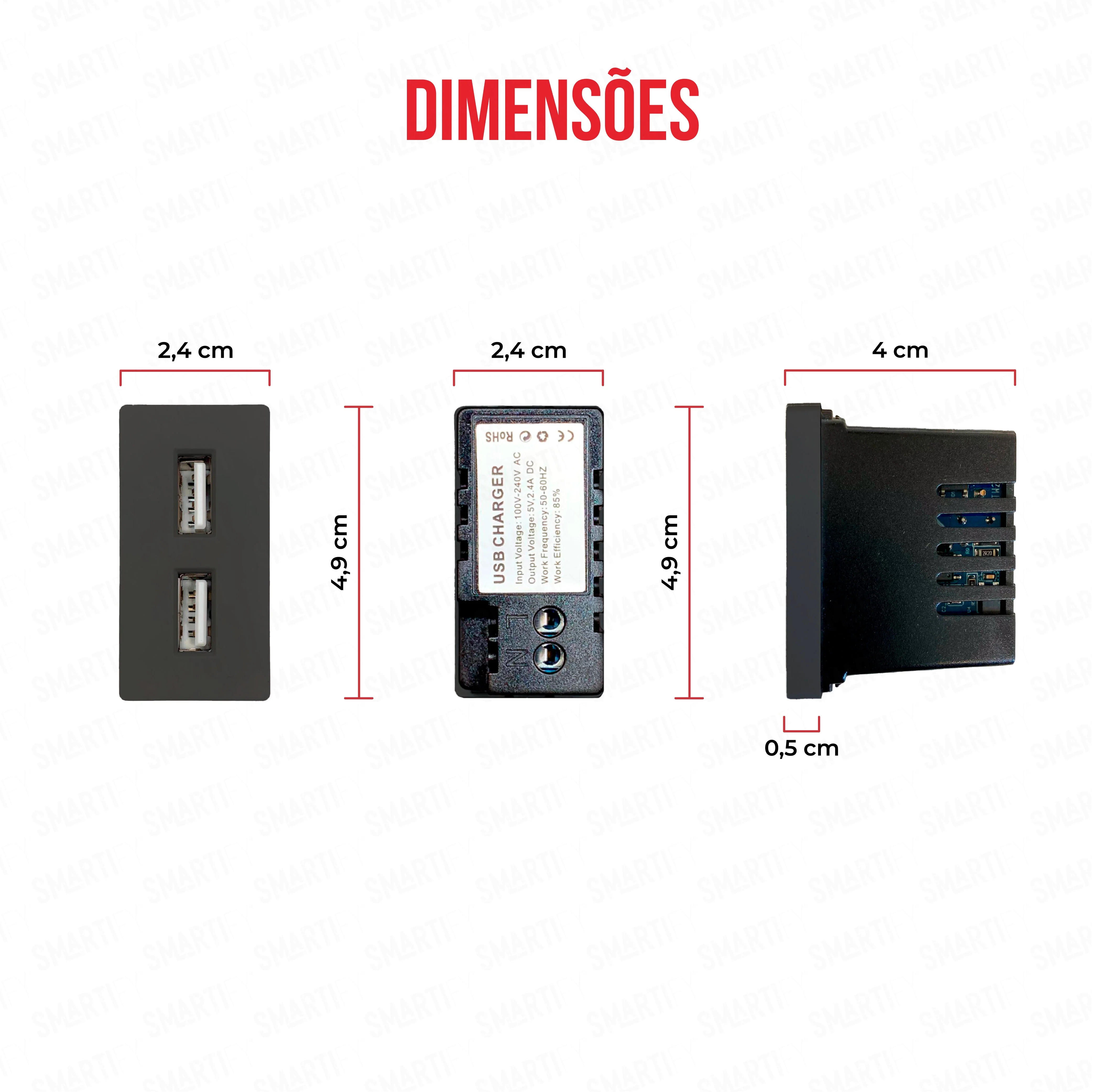 Smartify vPRO Meio Módulo 2x USB-A 2.4A Preto - SYP0M2UAPR - Image 3