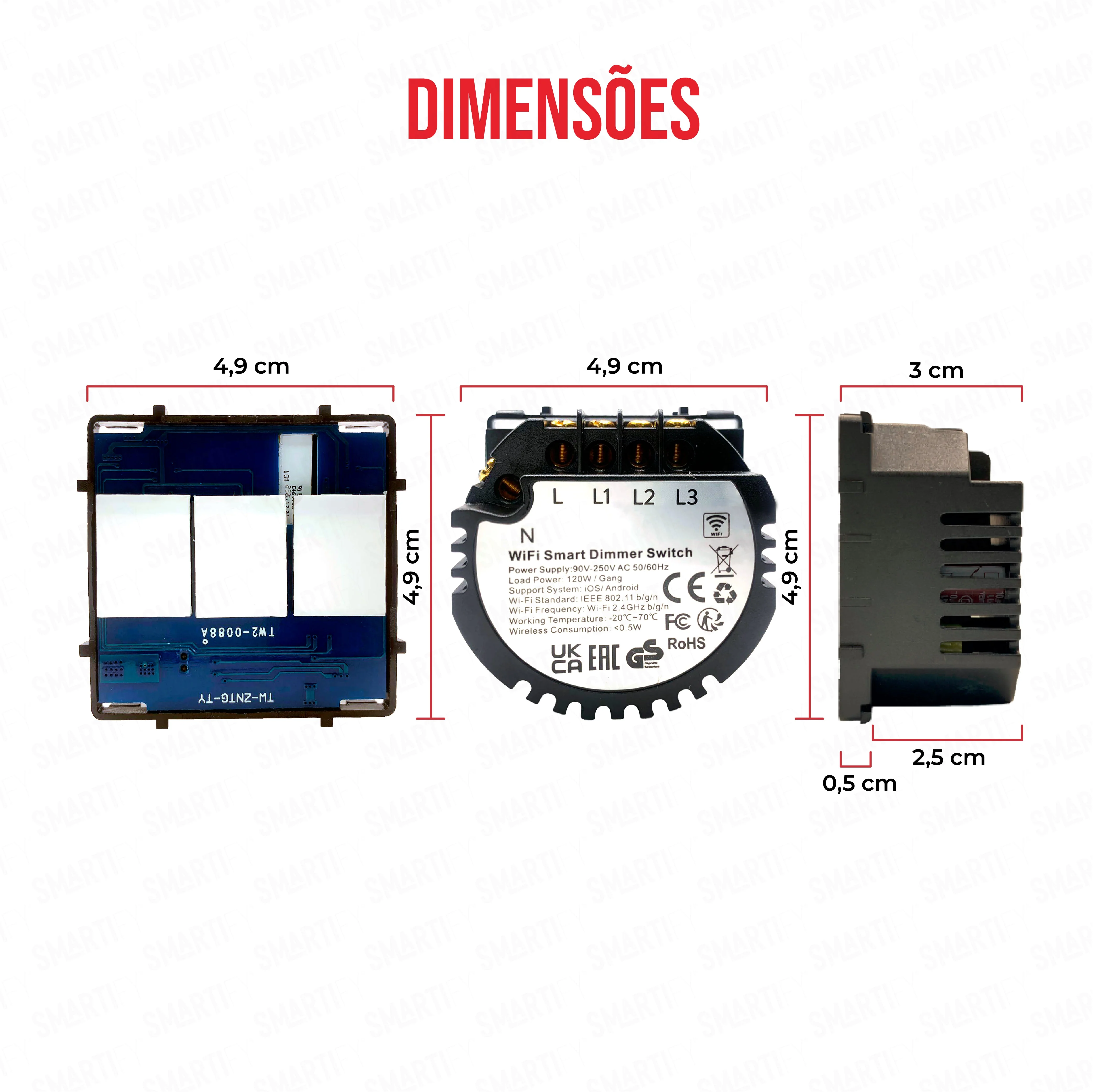 Smartify vPRO Módulo Dimmer de 3 canais Inteligente Wifi (com neutro) - SYPM3DWF - Image 3
