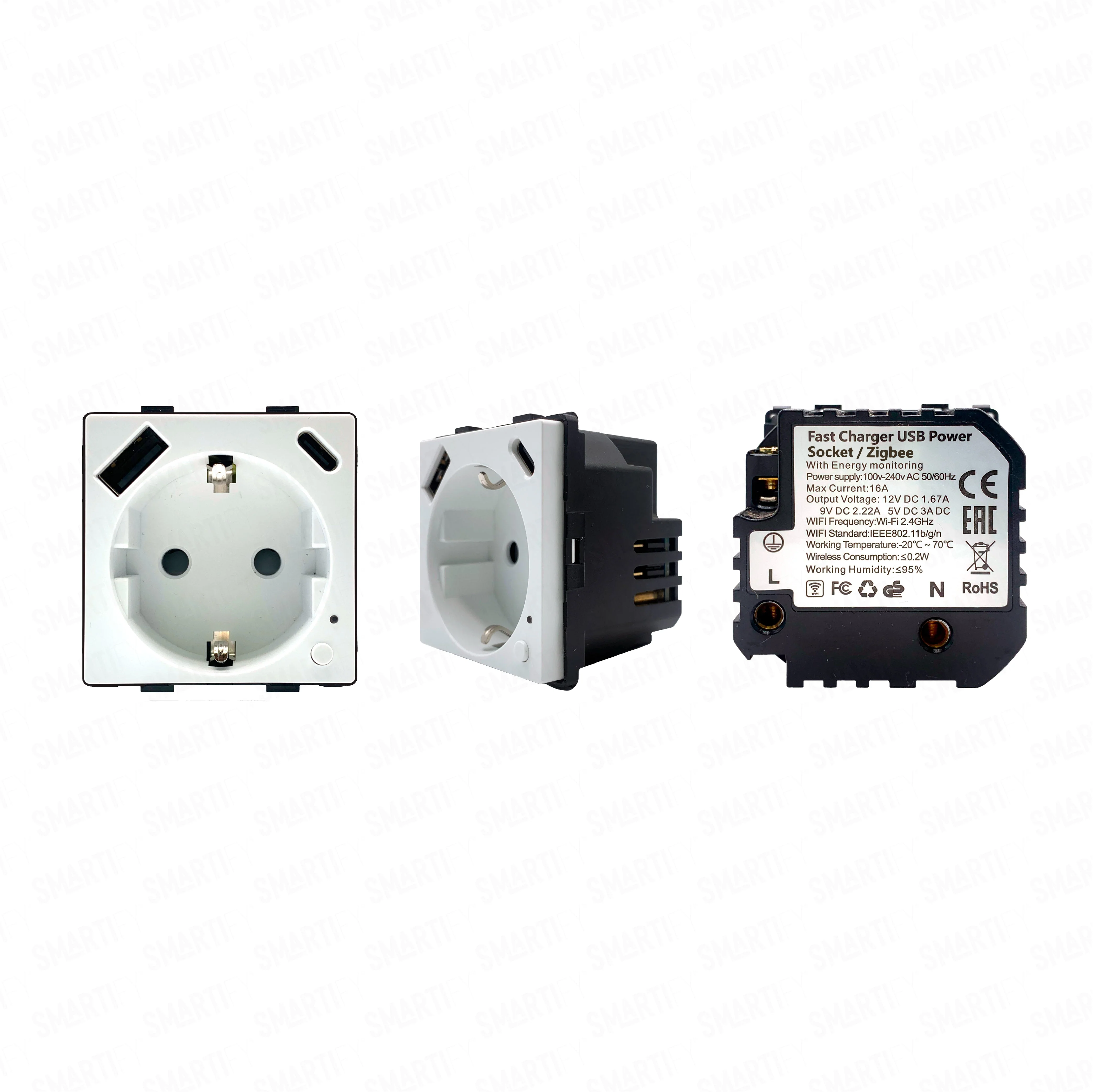 Smartify vPRO Módulo Tomada Inteligente Zigbee c/  USB-C + USB-A c/ Medidor de Energia Branco - SYPMTUEZBBR - Image 2