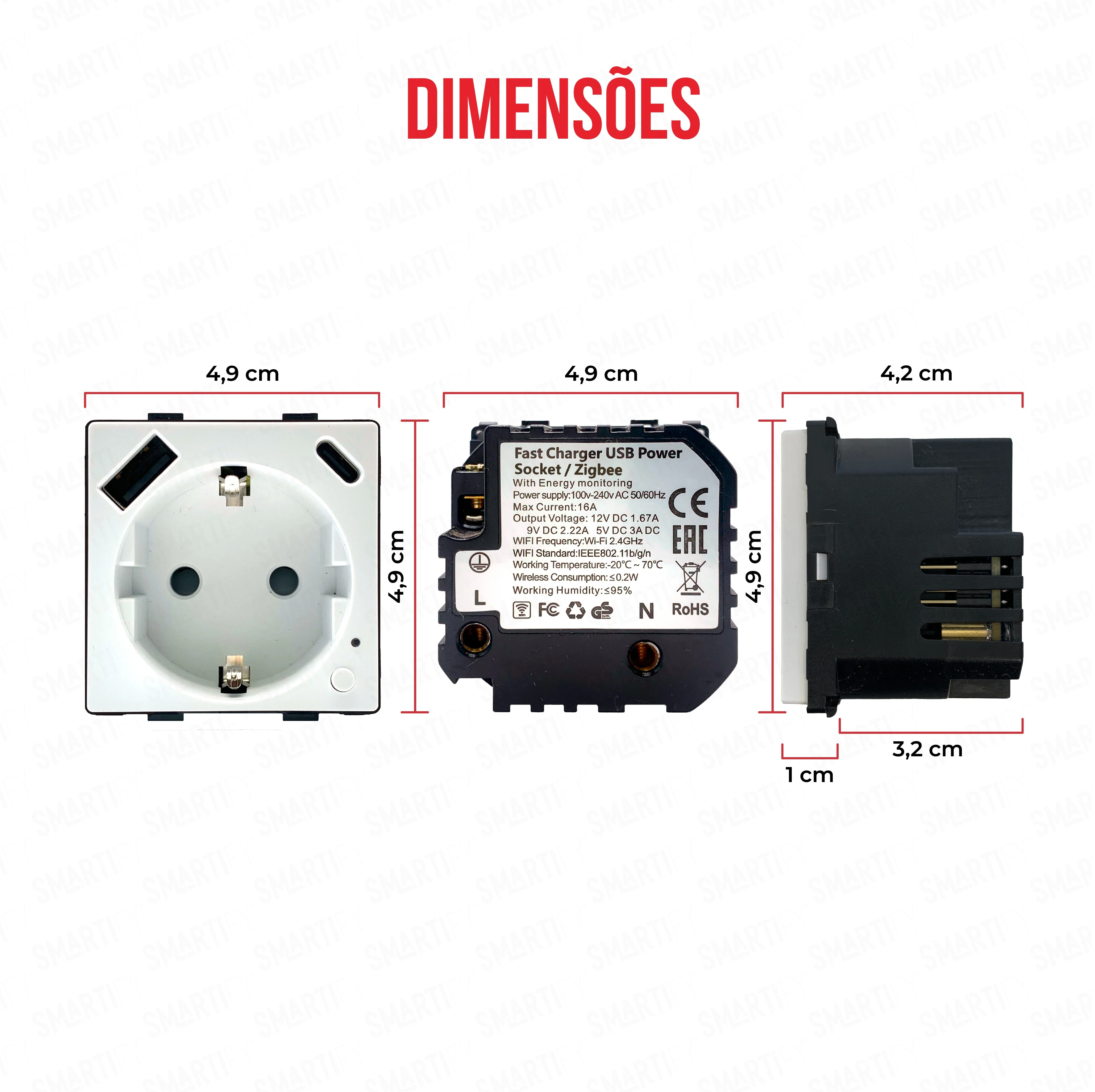 Smartify vPRO Módulo Tomada Inteligente Zigbee c/  USB-C + USB-A c/ Medidor de Energia Branco - SYPMTUEZBBR - Image 3