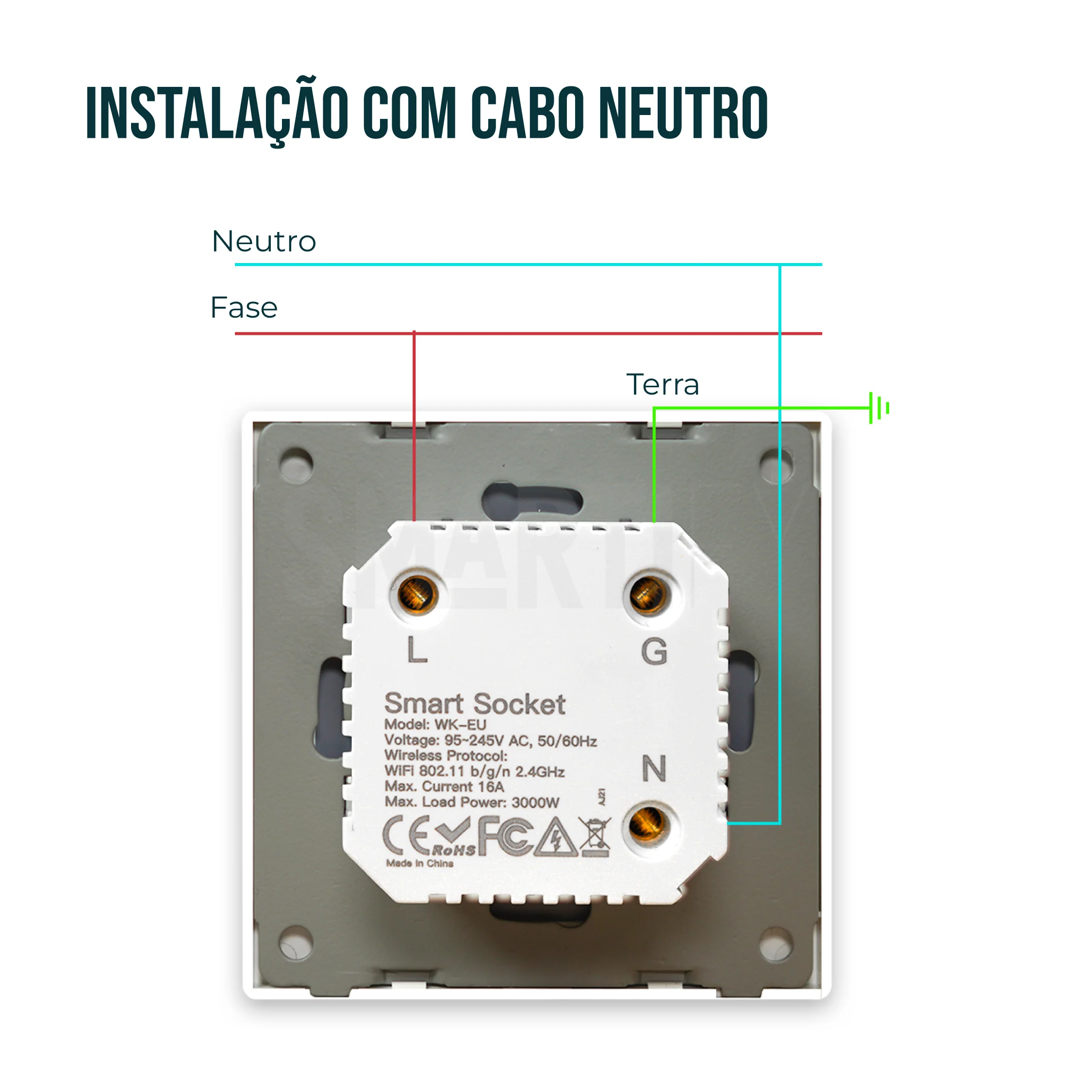 Tomada Inteligente Embutida 16A 3500W WiFi Smartify - Branco - Image 3
