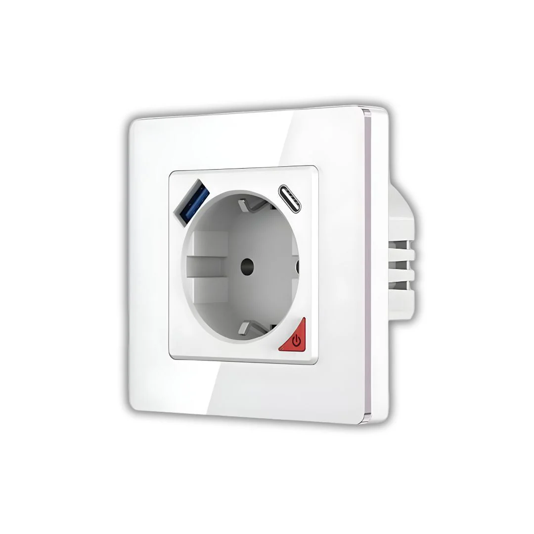 Tomada Inteligente Embutida 16A 3500W WiFi + USB-C e USB-A Smartify - Branco