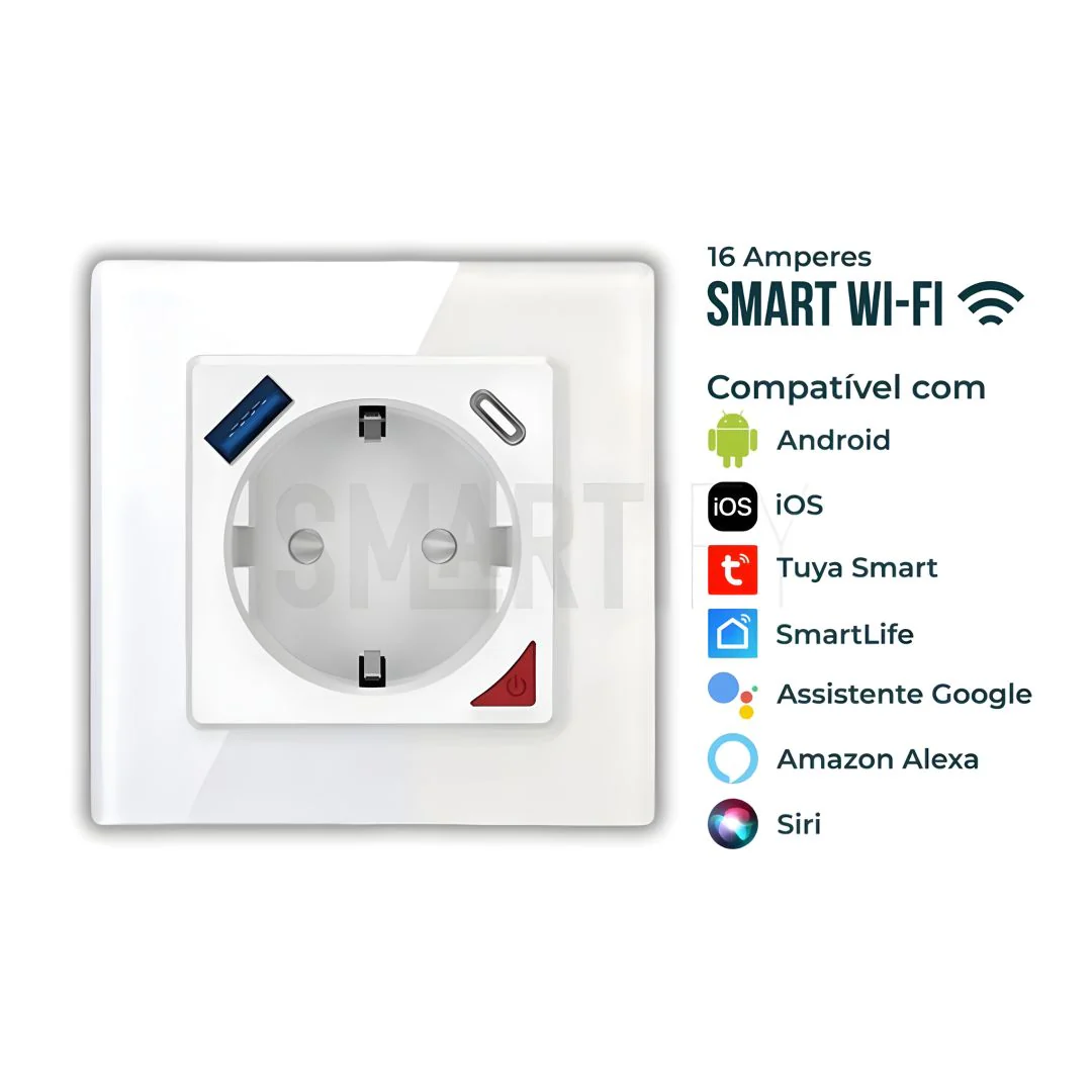 Tomada Inteligente Embutida 16A 3500W WiFi + USB-C e USB-A Smartify - Branco - Image 3