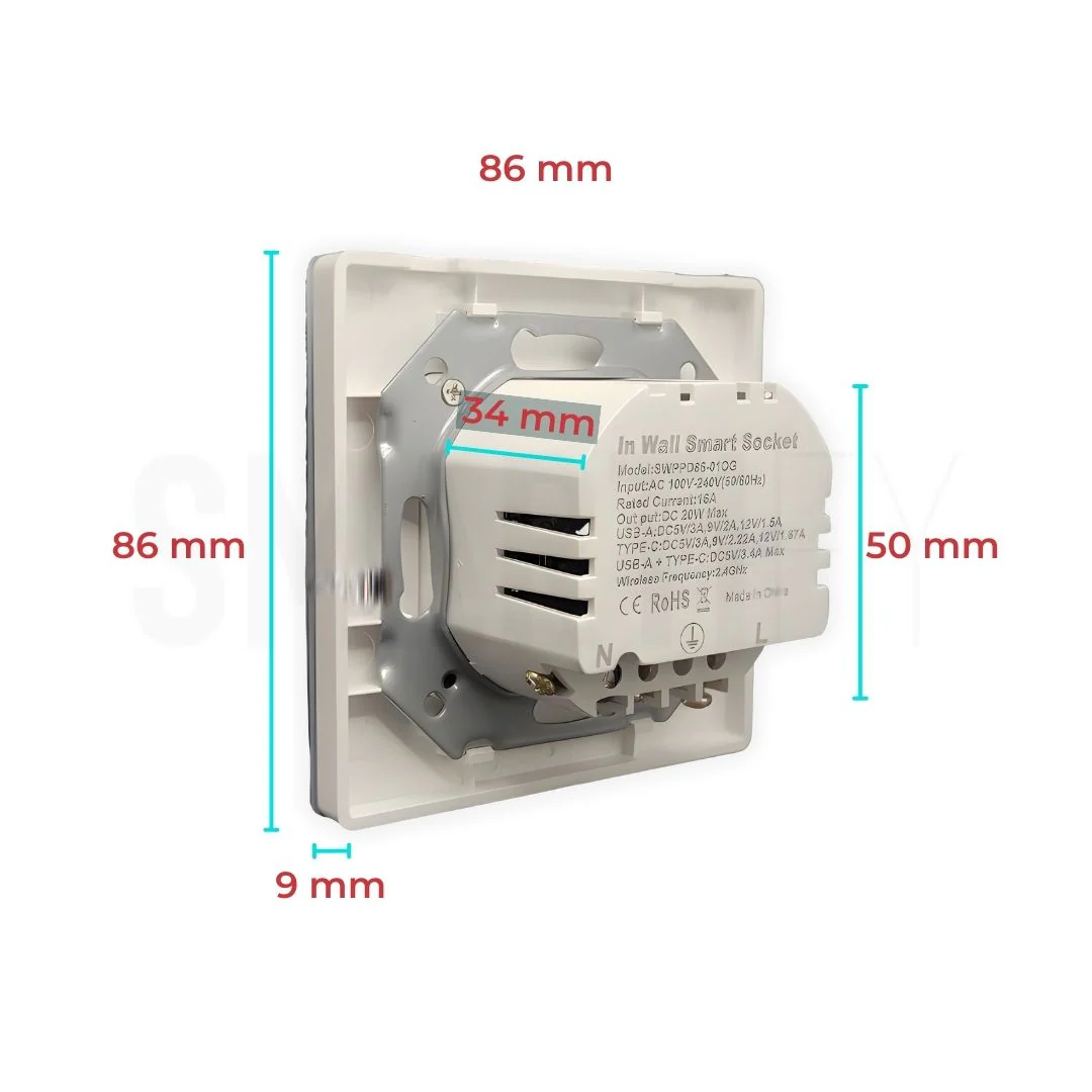 Tomada Inteligente Embutida 16A 3500W WiFi + USB-C e USB-A Smartify - Branco - Image 5