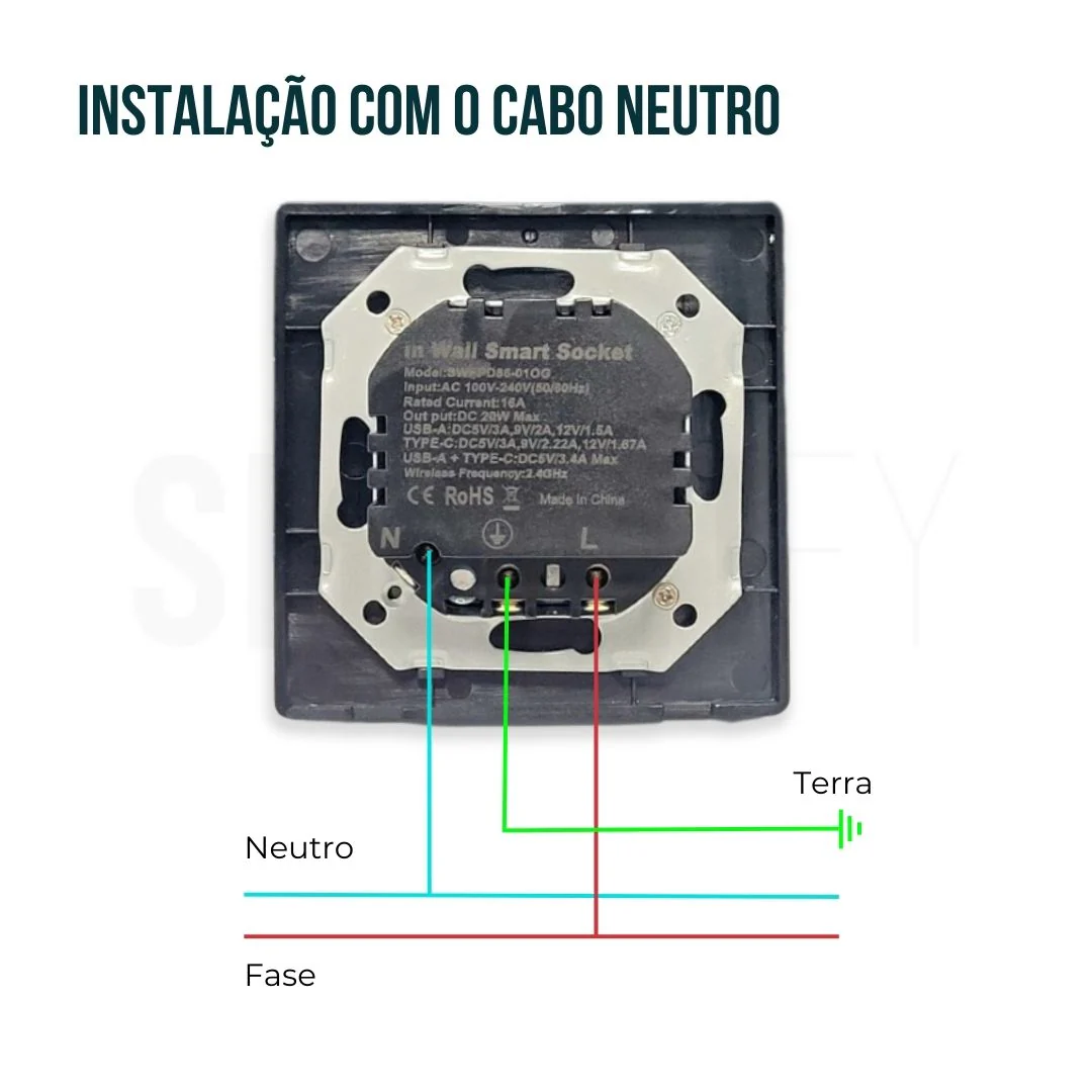 Tomada Inteligente Embutida 16A 3500W WiFi + USB-C e USB-A Smartify - Preto - Image 3