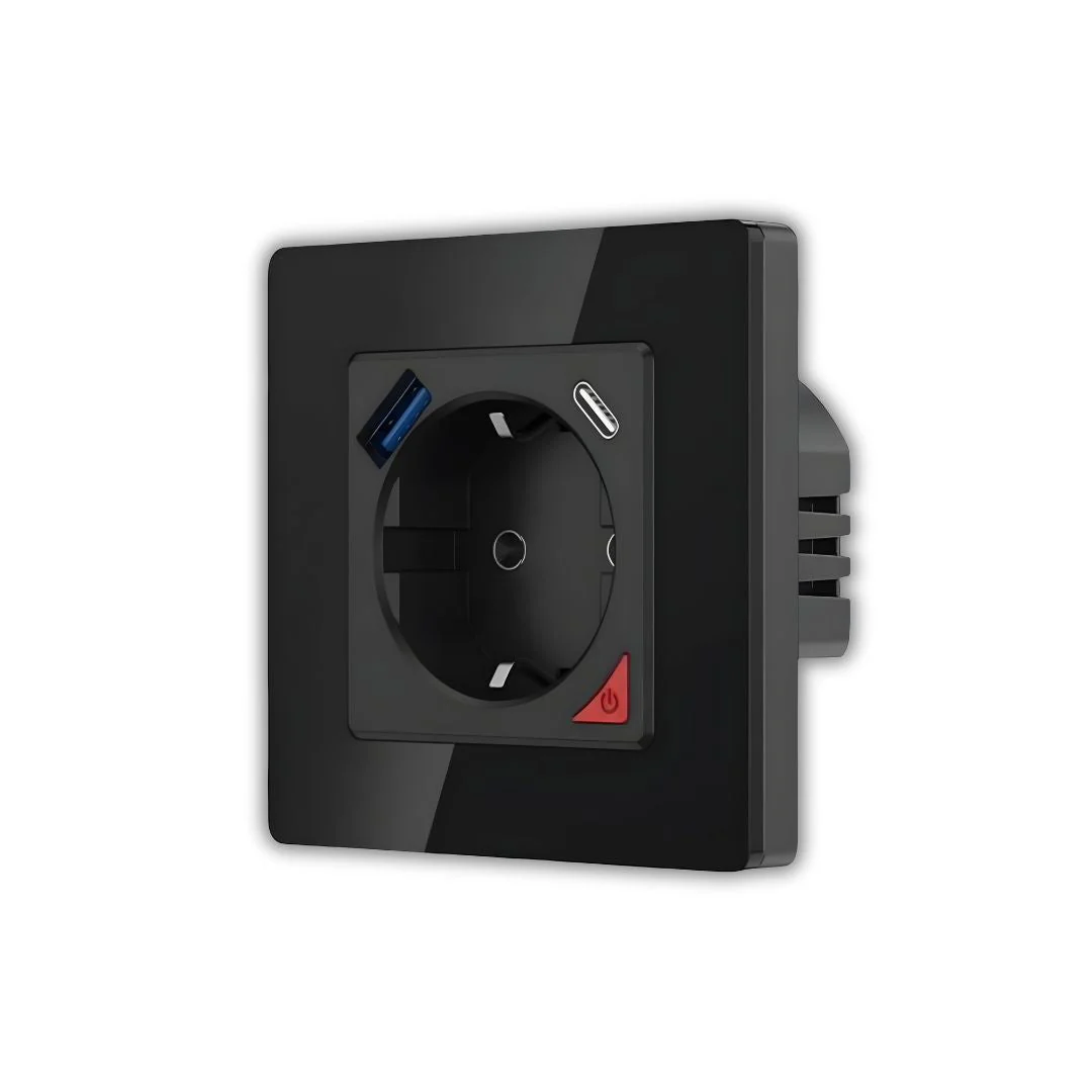 Tomada Inteligente Embutida 16A 3500W WiFi + USB-C e USB-A Smartify - Preto