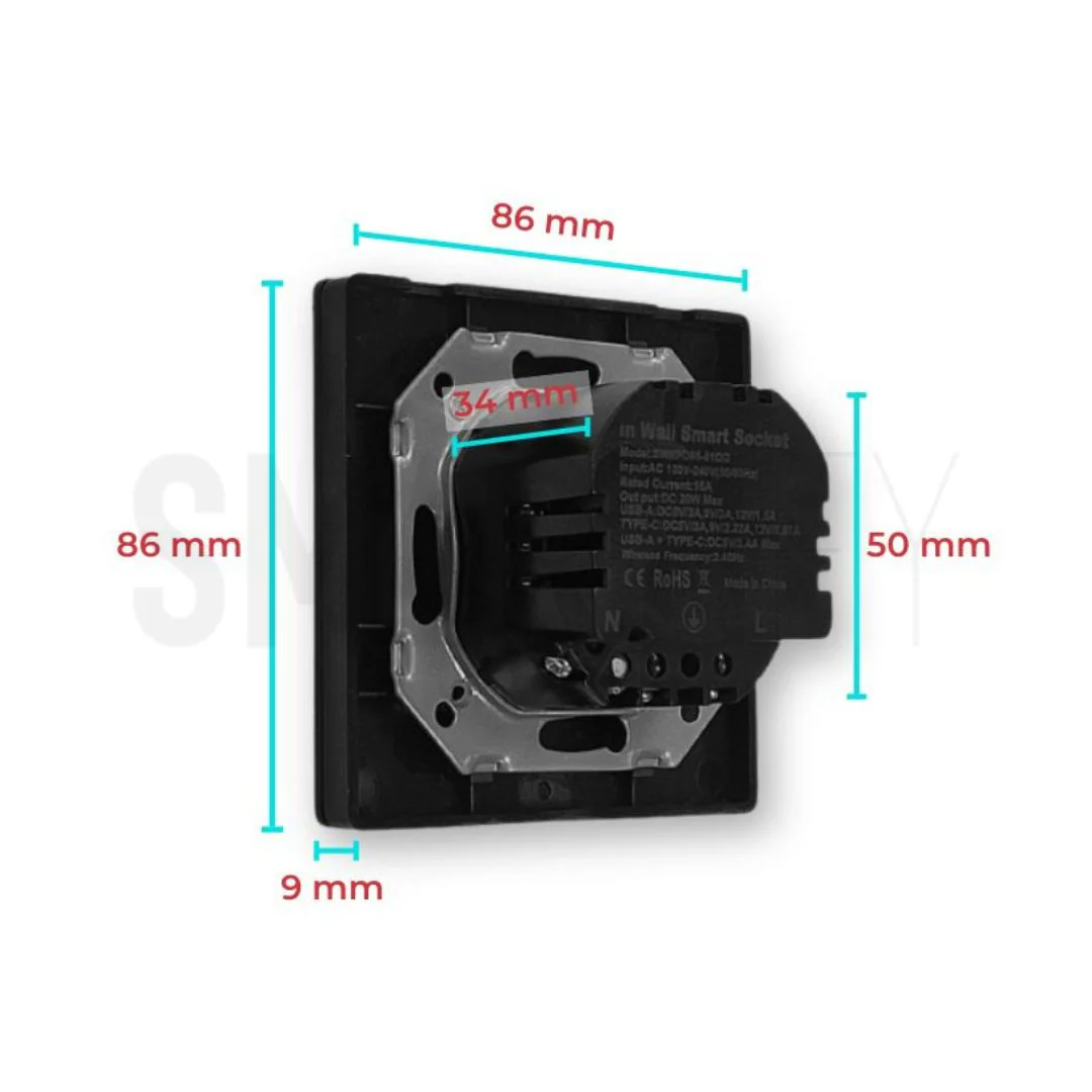 Tomada Inteligente Embutida 16A 3500W WiFi + USB-C e USB-A Smartify - Preto - Image 4