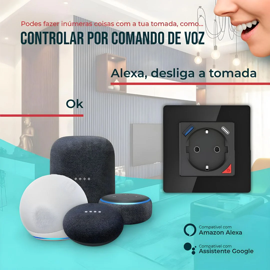 Tomada Inteligente Embutida 16A 3500W WiFi + USB-C e USB-A Smartify - Preto - Image 6