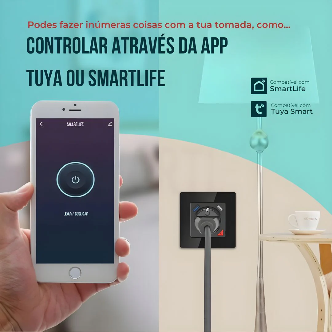 Tomada Inteligente Embutida 16A 3500W WiFi + USB-C e USB-A Smartify - Preto - Image 7