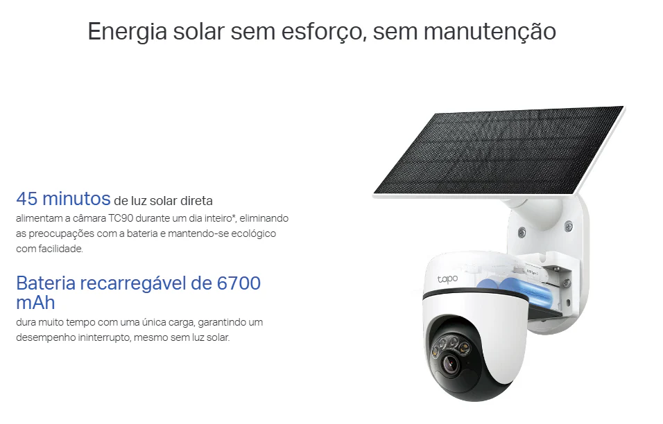 TP-Link Câmara de Vigilância Pan/Tilt 2K 3MP com Bateria e Painel Solar - TP-Link Tapo TC90 KIT - Image 5